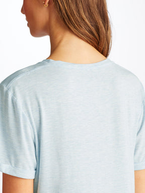 Women's V-Neck Sleep T-Shirt Ethan Micro Modal Stretch Light Blue Marl