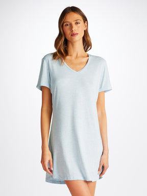 Women's V-Neck Sleep T-Shirt Ethan Micro Modal Stretch Light Blue Marl