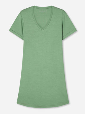 Women's V-Neck Sleep T-Shirt Lara Micro Modal Stretch Sage Green