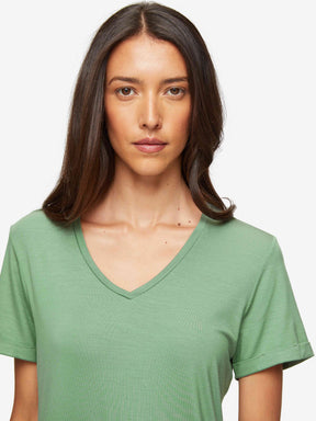Women's V-Neck Sleep T-Shirt Lara Micro Modal Stretch Sage Green