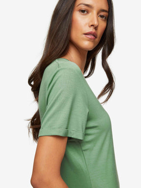 Women's V-Neck Sleep T-Shirt Lara Micro Modal Stretch Sage Green