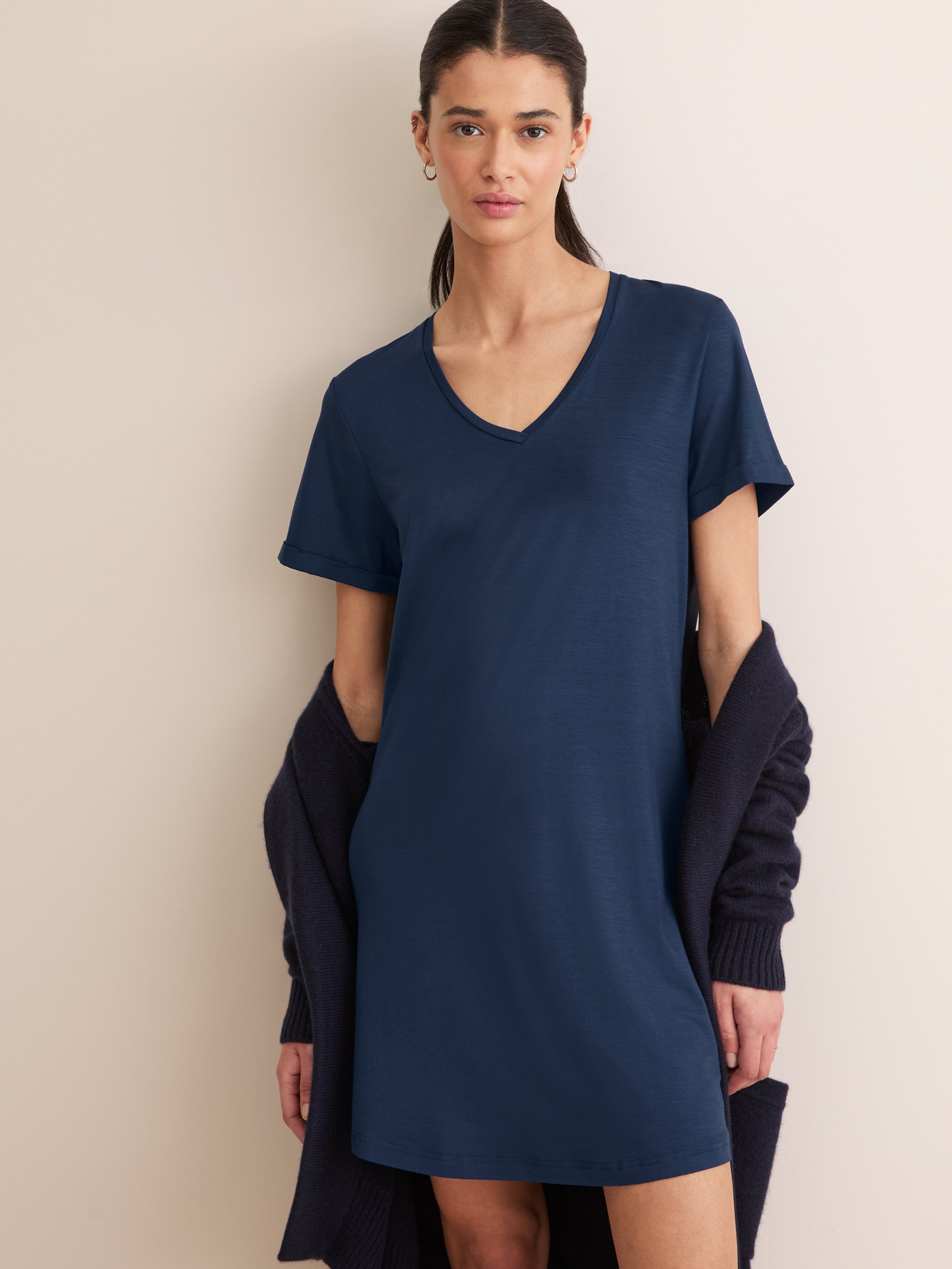 Women's V-Neck Sleep T-Shirt Lara Micro Modal Stretch Navy