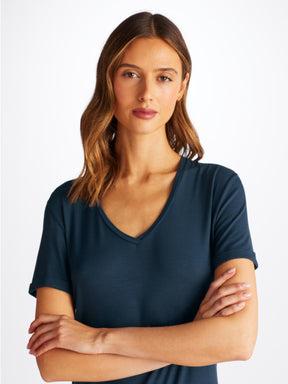 Women's V-Neck Sleep T-Shirt Lara Micro Modal Stretch Navy