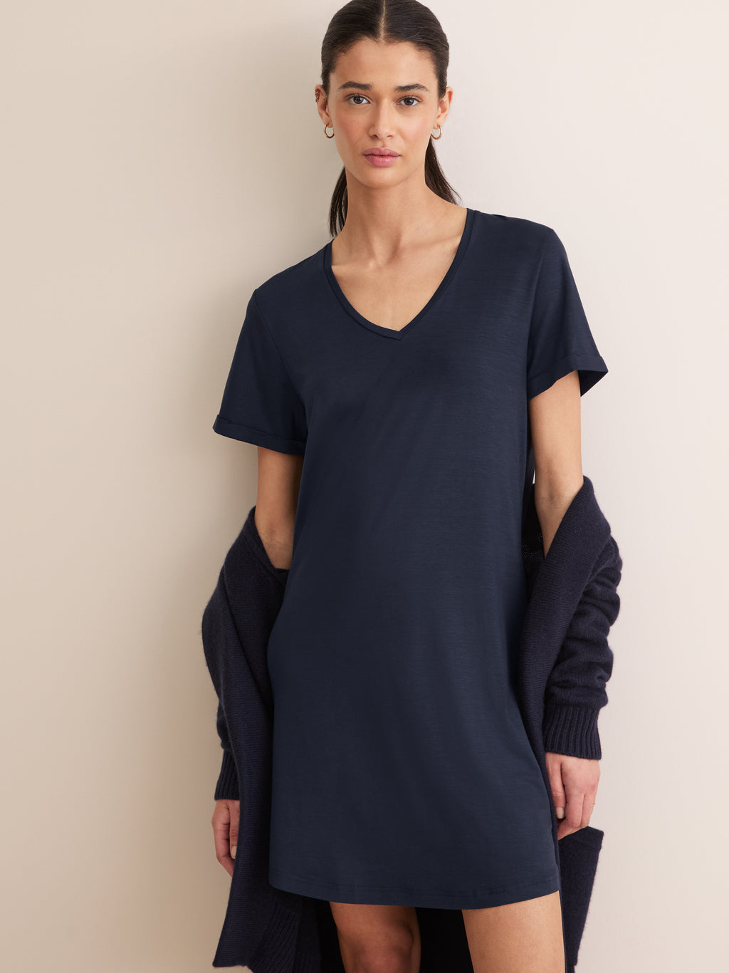 Women's Lara Micro Modal V-Neck Sleep T-Shirt Navy Blue