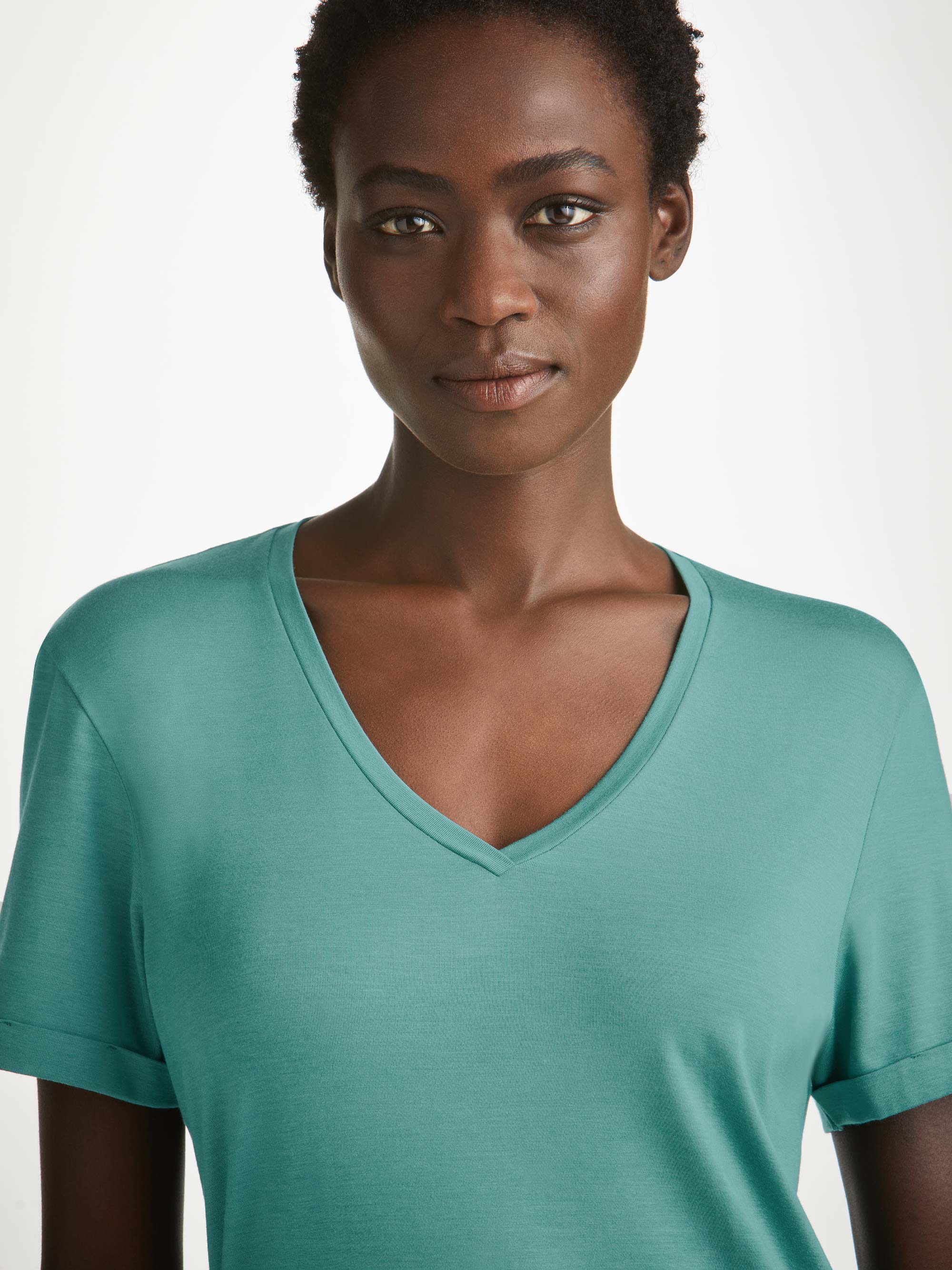 Women's V-Neck Sleep T-Shirt Lara Micro Modal Stretch Teal