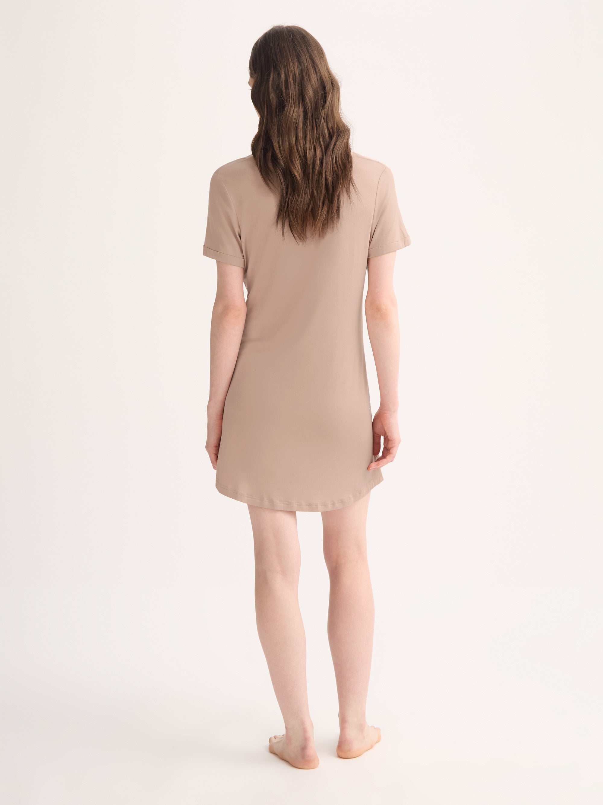 Women's V-Neck Sleep T-Shirt Lara Micro Modal Stretch Almond Blush