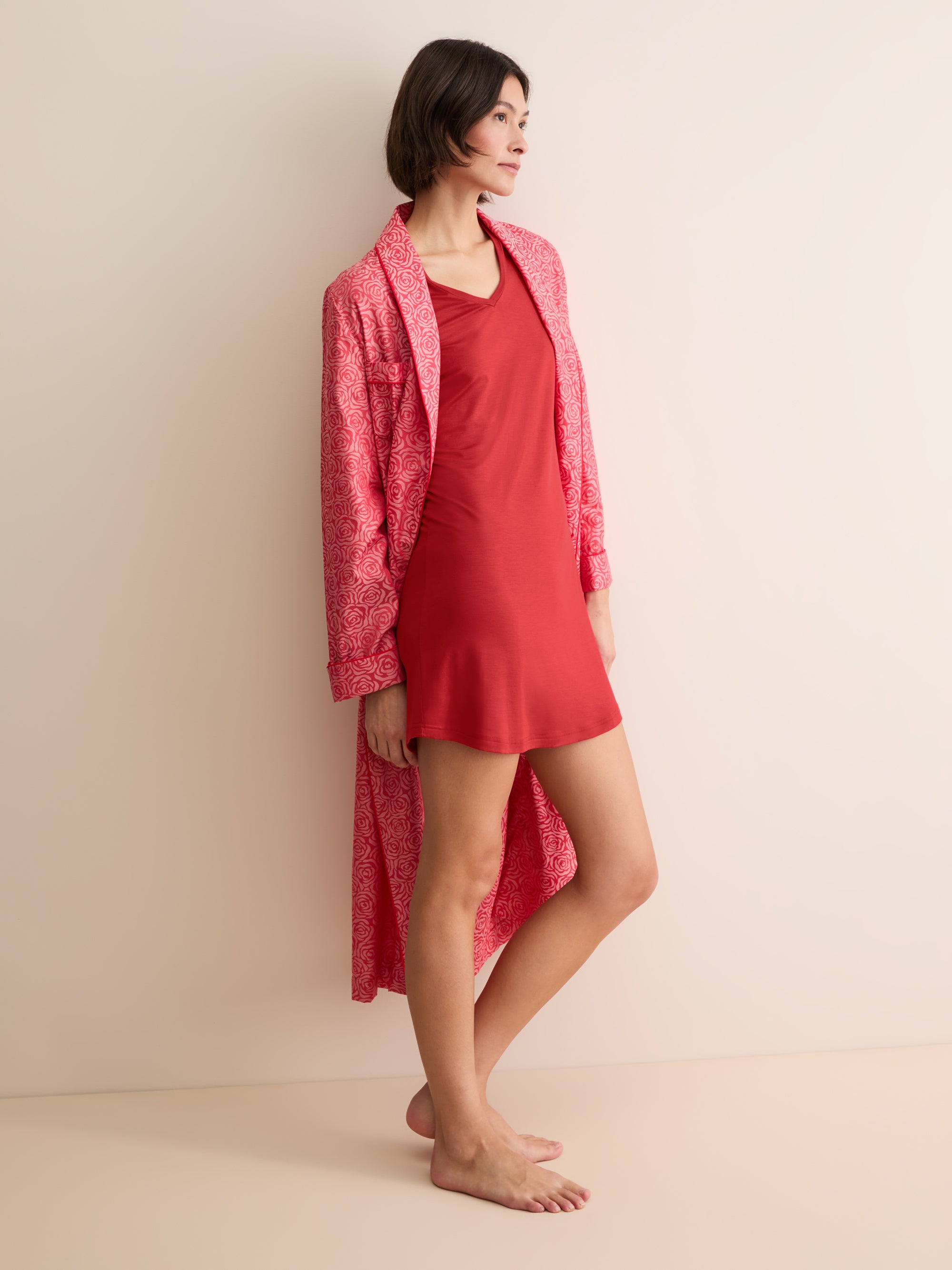 Women's V-Neck Sleep T-Shirt Lara Micro Modal Stretch Cherry Red