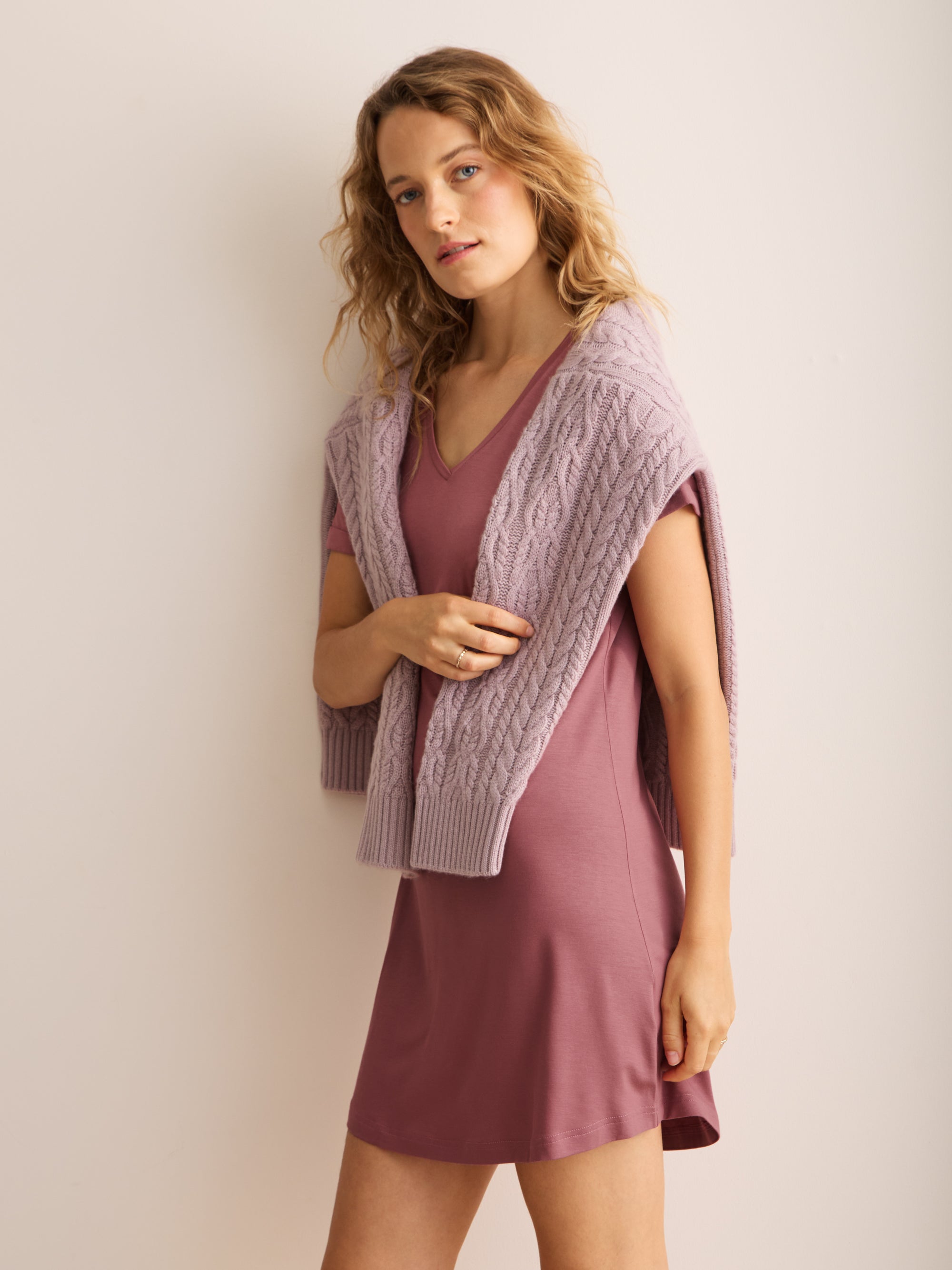Lara Micro Modal V-Neck Nightdress Dusty Rose