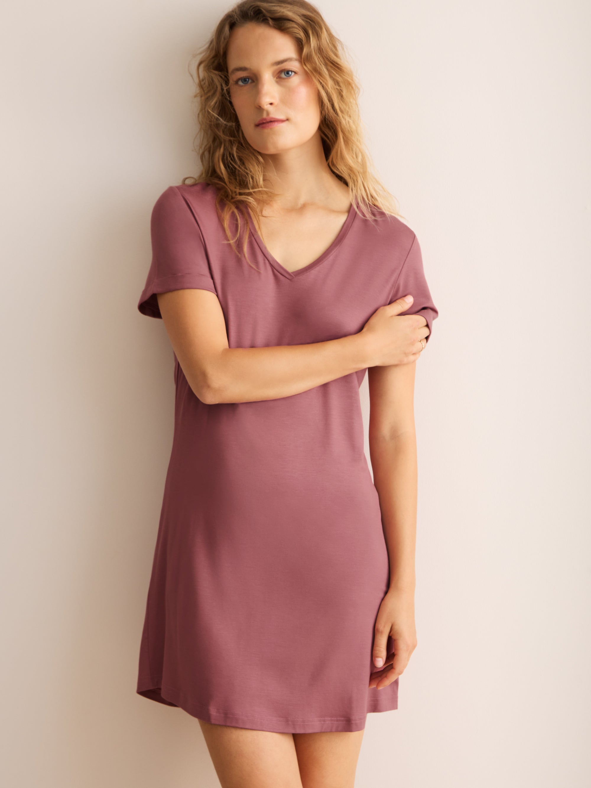 Lara Micro Modal V-Neck Nightdress Dusty Rose