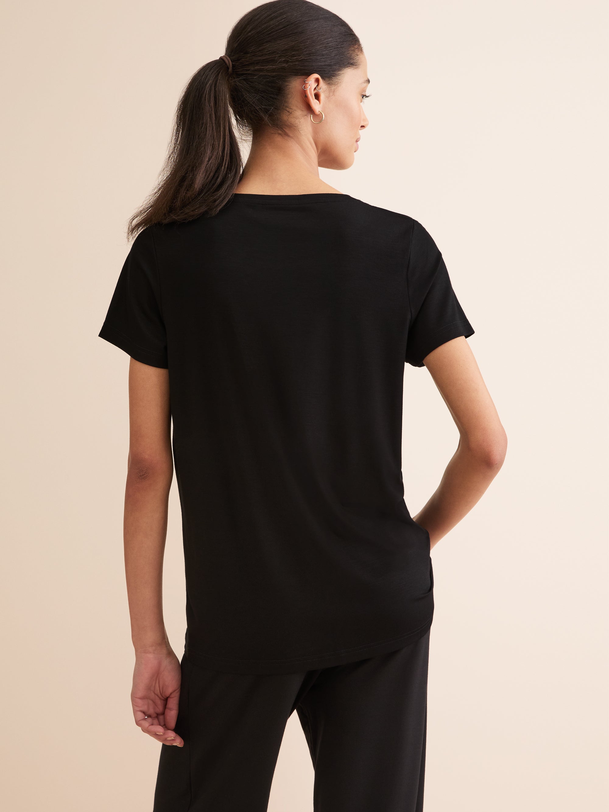 Lara Micro Modal T-Shirt & Lounge Trousers Set Black