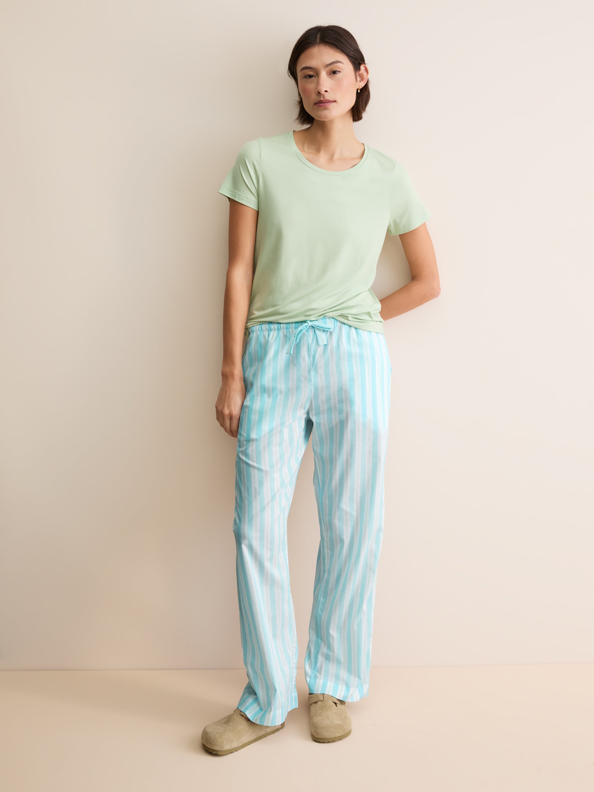 Women's Lounge Trousers Amalfi Cotton Batiste Aqua Blue Stripe