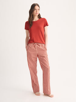 Women's Lounge Trousers Capri Cotton Batiste Red & Peach Stripe