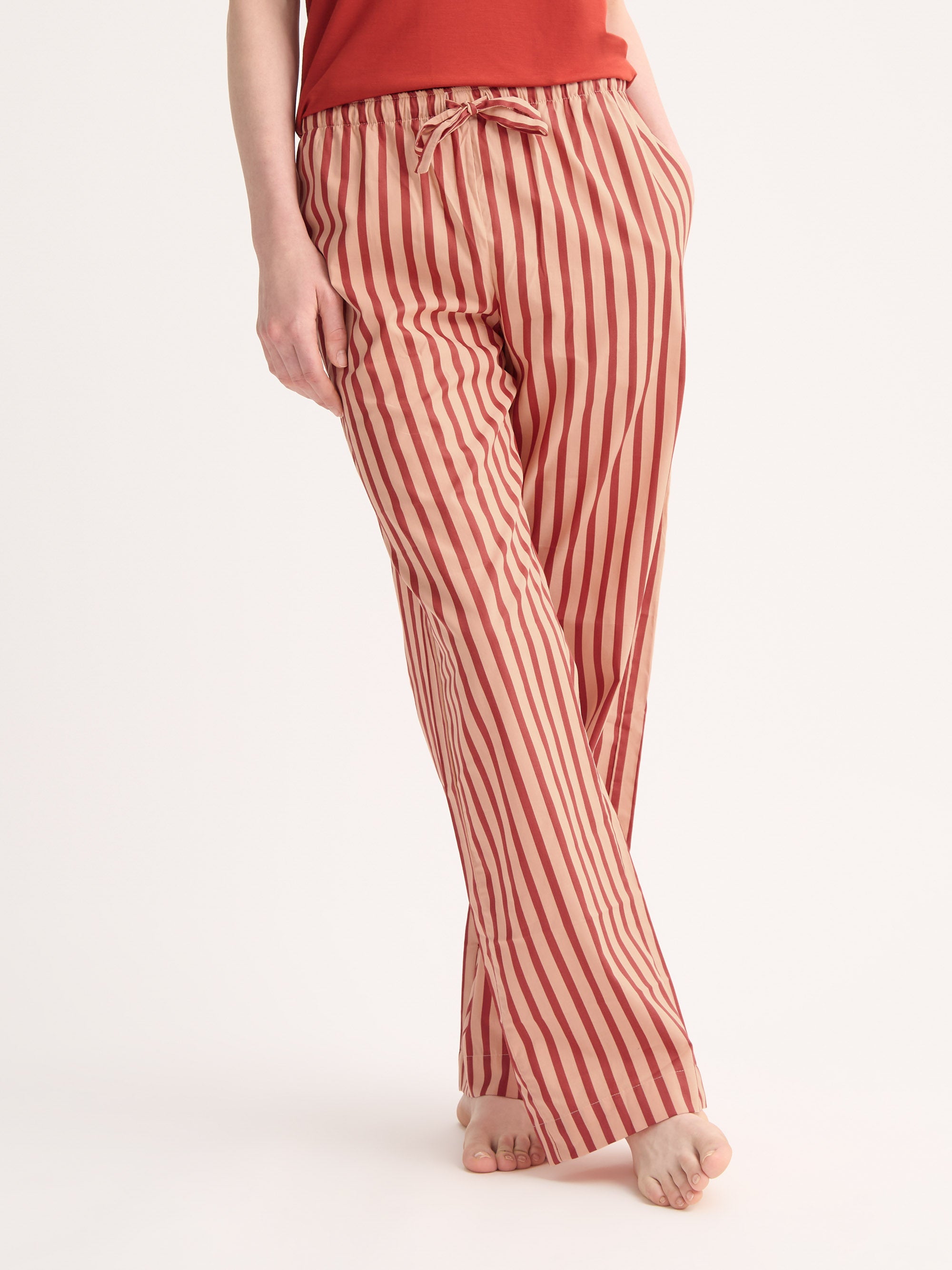 Women's Lounge Trousers Capri Cotton Batiste Red & Peach Stripe