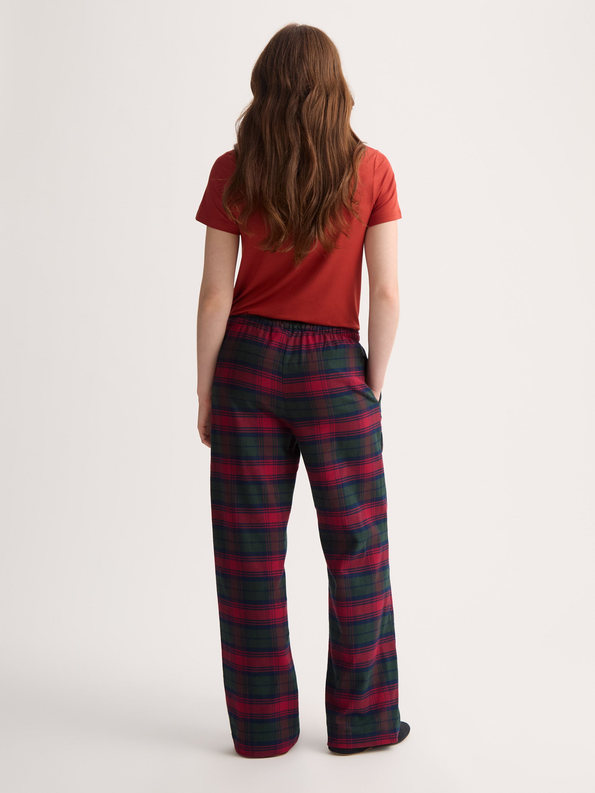 Women's Lounge Pants Kelburn Brushed Cotton Burgundy Red & Green Check