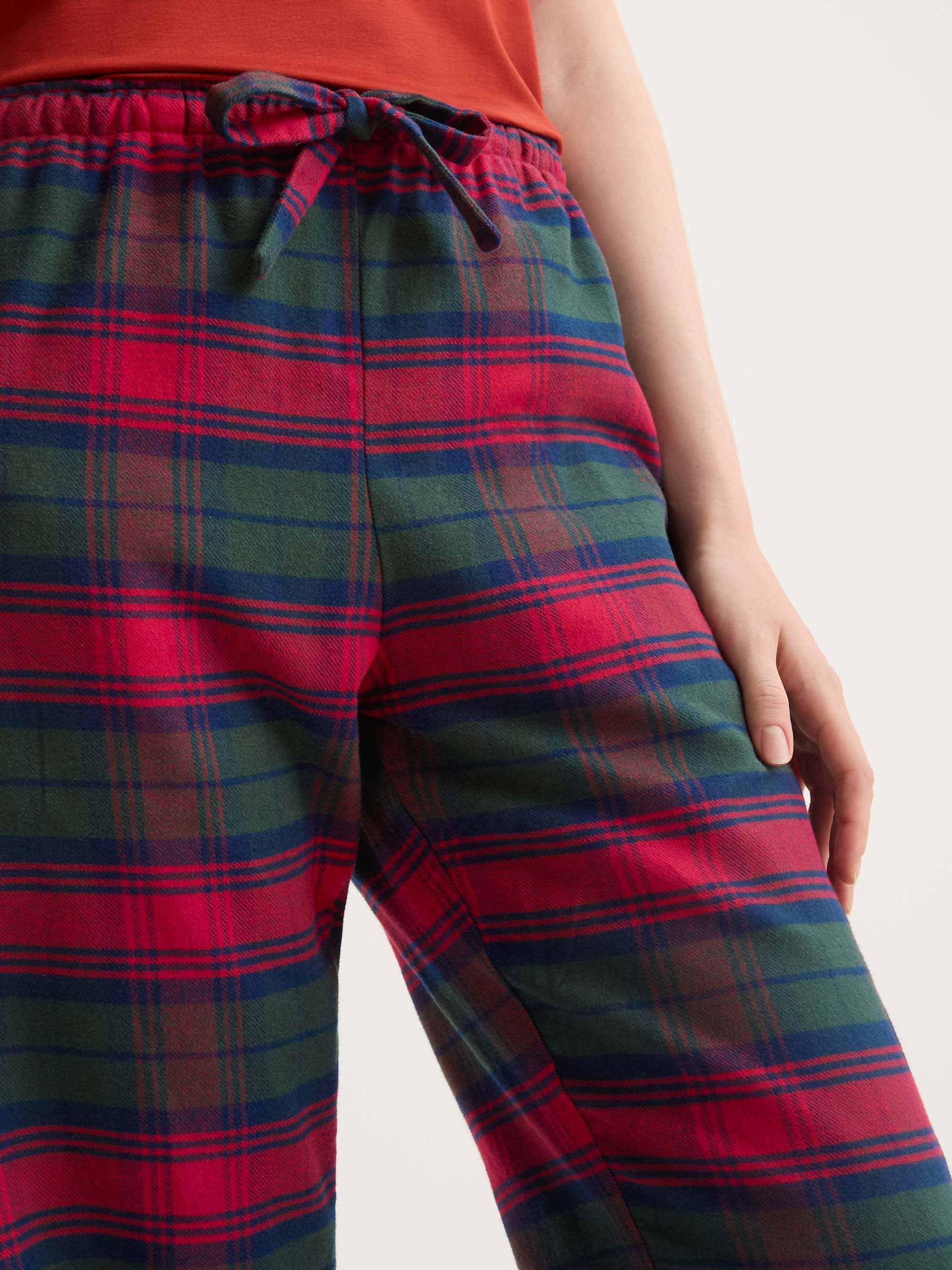Women's Lounge Pants Kelburn Brushed Cotton Burgundy Red & Green Check