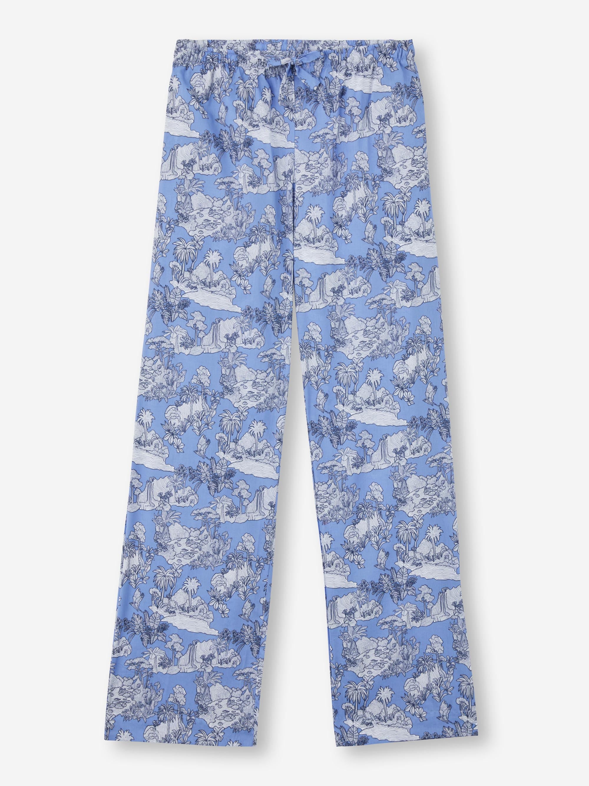 Women's Lounge Trousers Cotton Batiste Blue Island Hopping Print