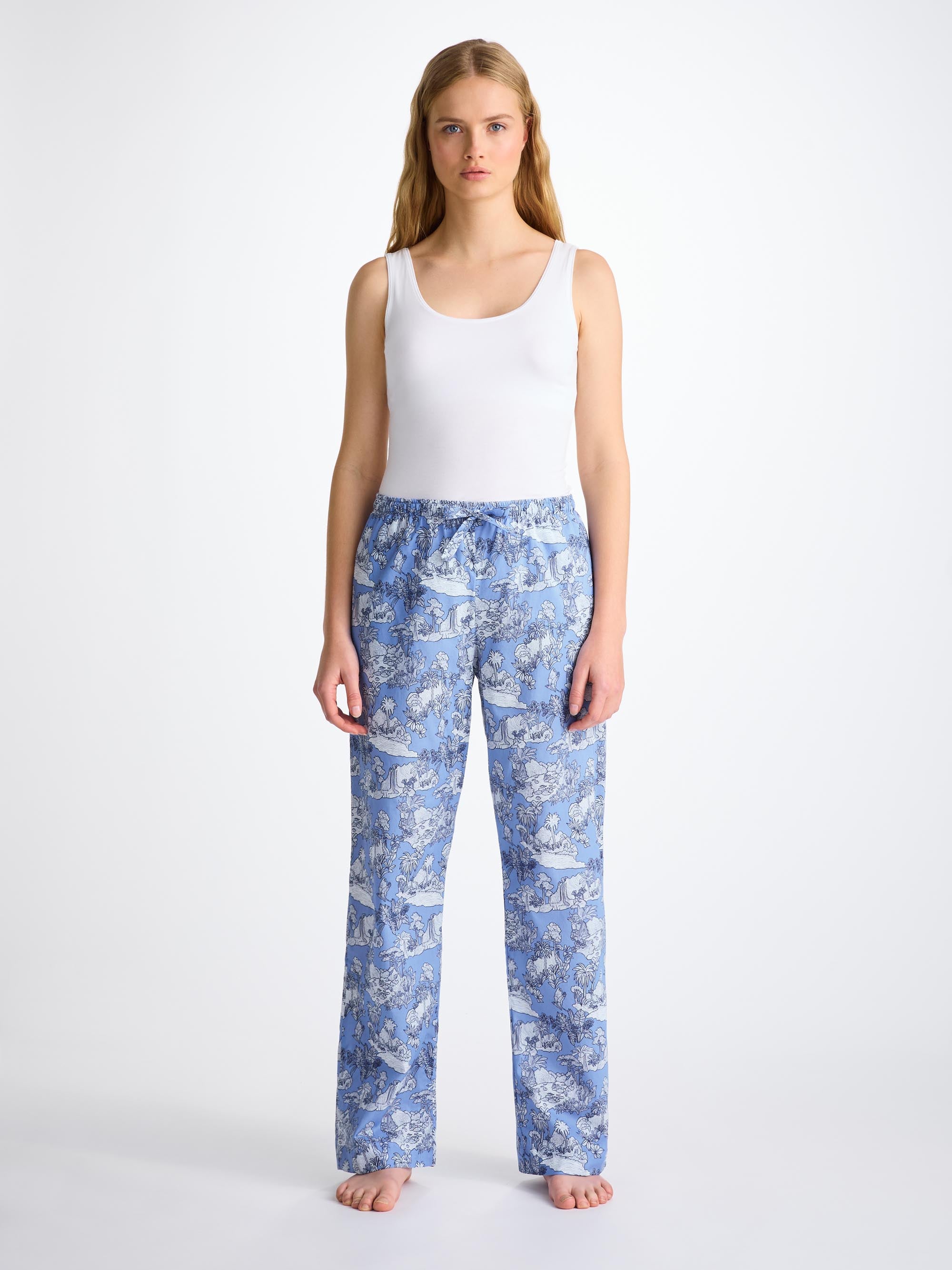 Women's Lounge Trousers Cotton Batiste Blue Island Hopping Print