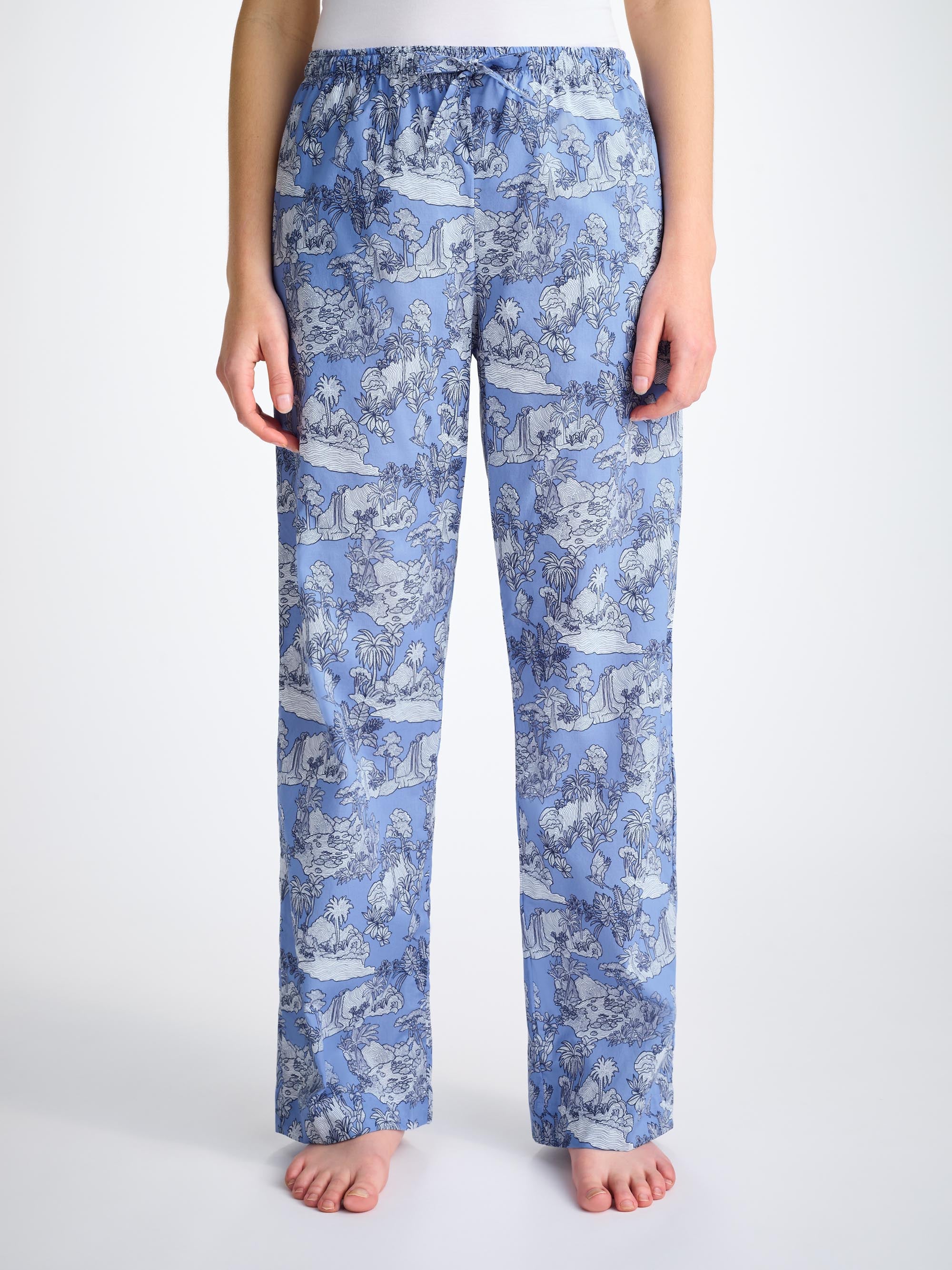 Women's Lounge Trousers Cotton Batiste Blue Island Hopping Print