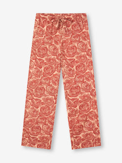 Women's Lounge Trousers Cotton Batiste Rustic Red & Peach Rose Print