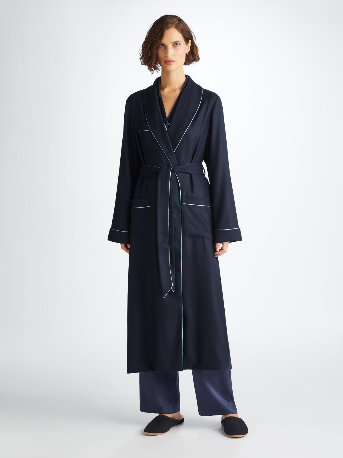 Derek Rose London Women's Dressing Gown Duke Cashmere Navy