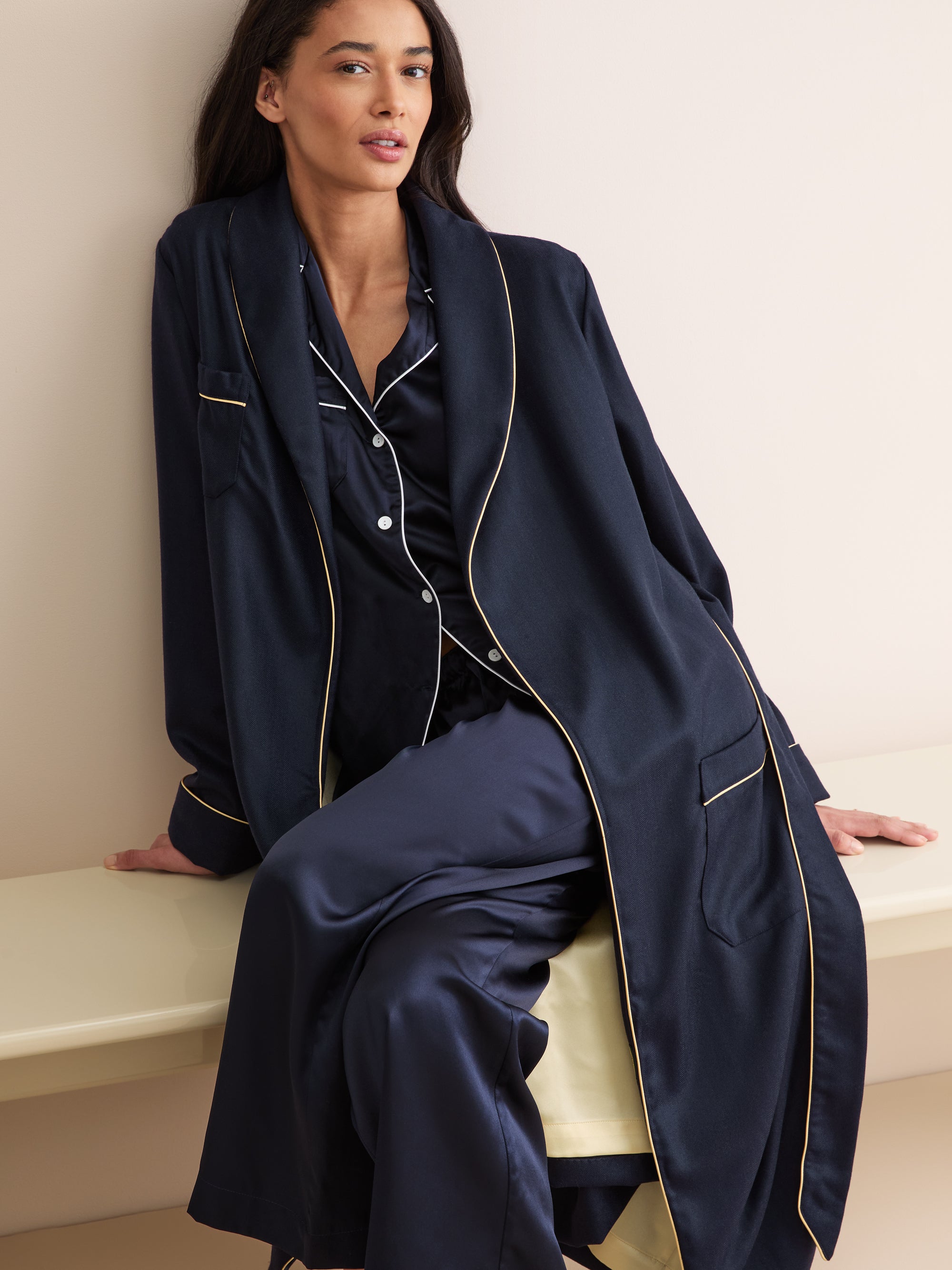 Women's Dressing Gown Duke Cashmere Navy