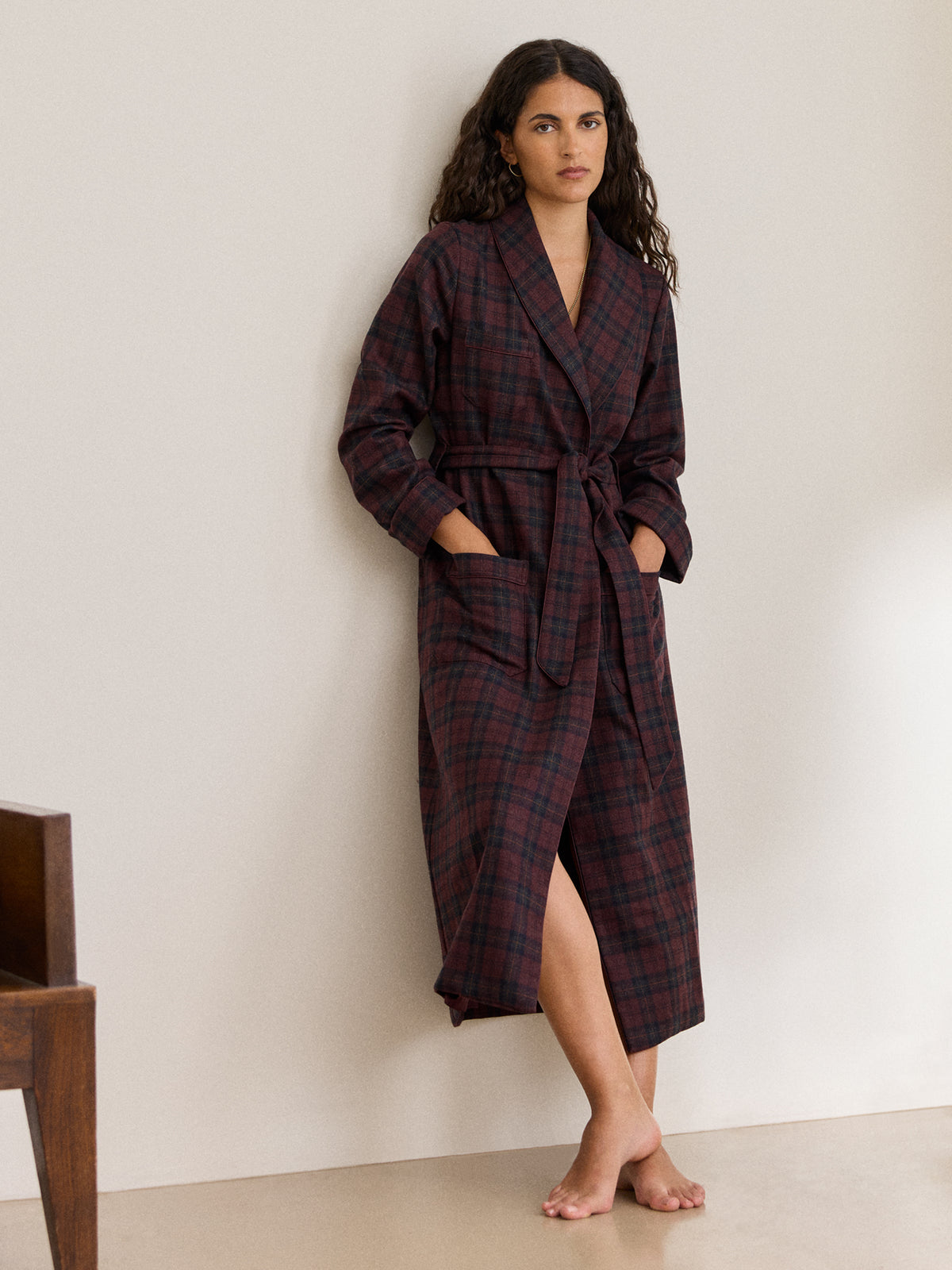 Duke Cashmere Dressing Gown Burgundy Check
