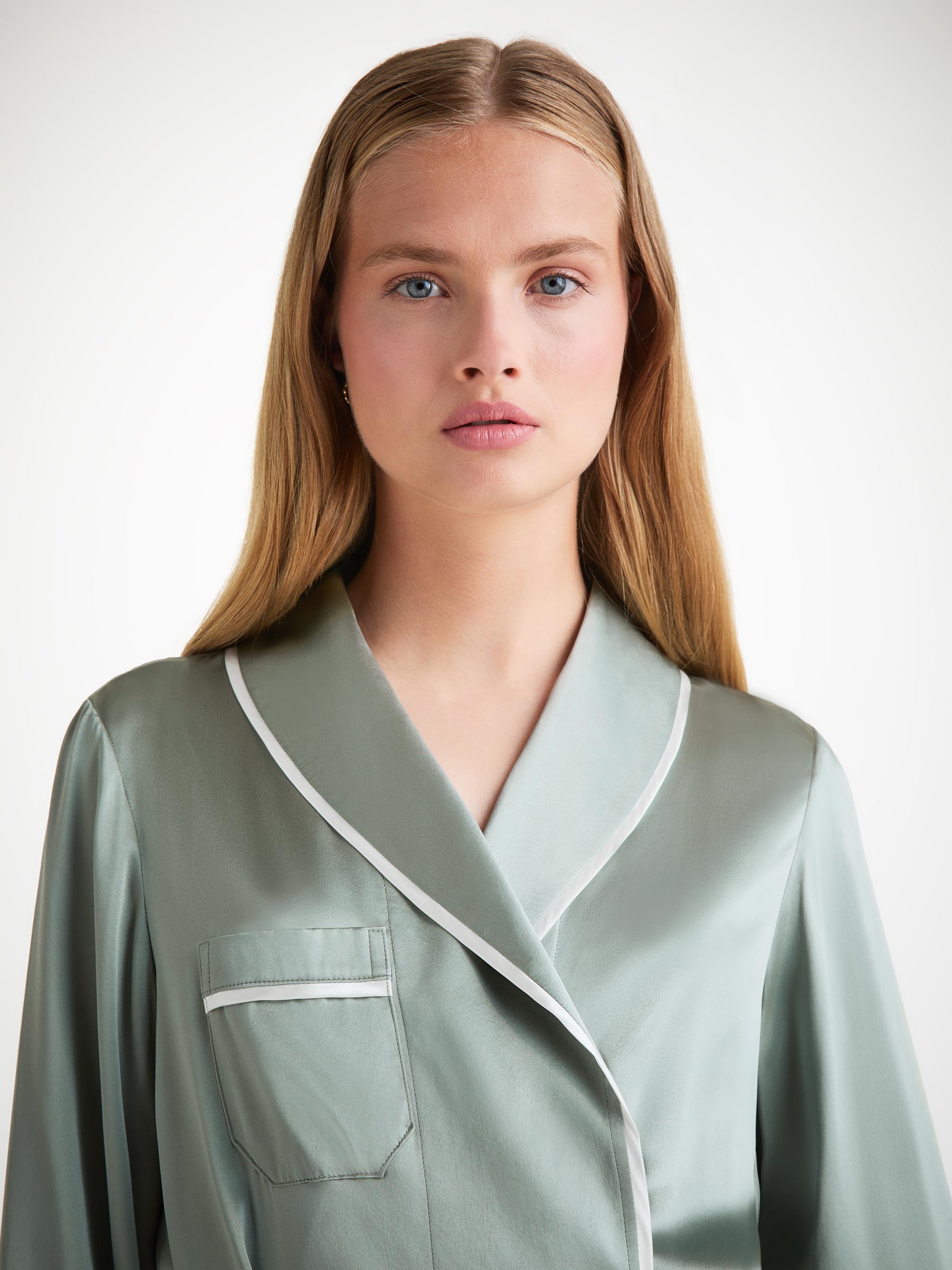 Women's Long Dressing Gown Bailey Silk Satin Green