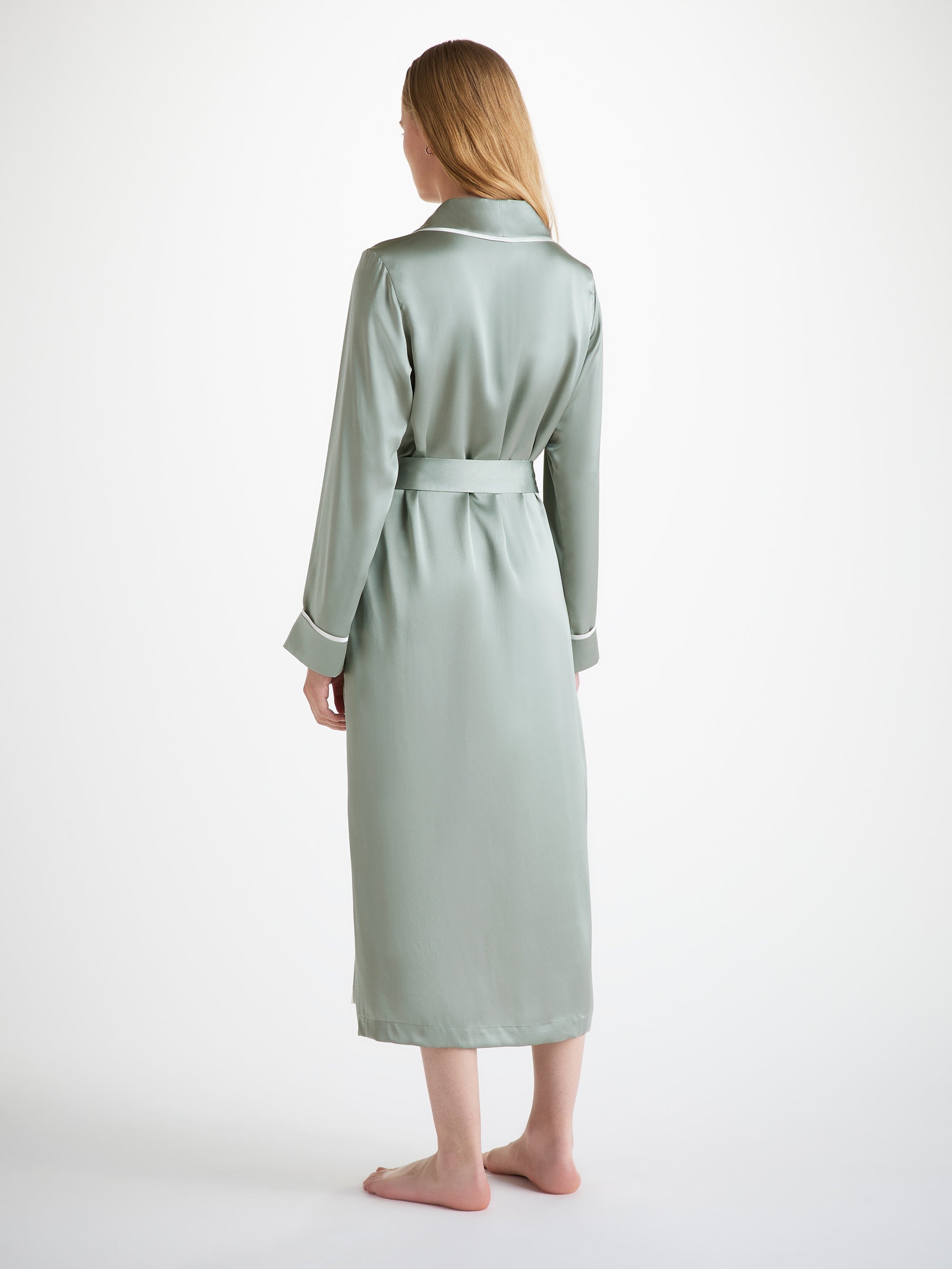 Women's Long Dressing Gown Bailey Silk Satin Green