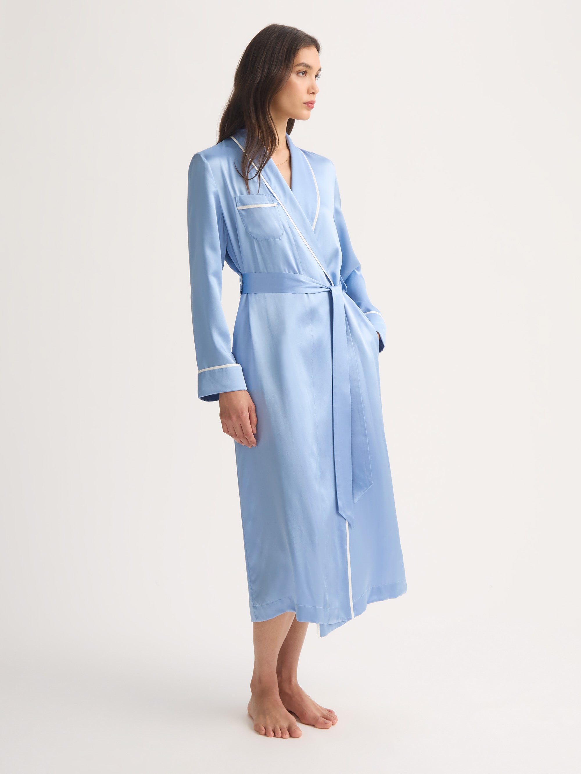 Women's Long Dressing Gown Bailey Silk Cloud Blue Women's Long Dressing Gown Bailey Silk Cloud Blue