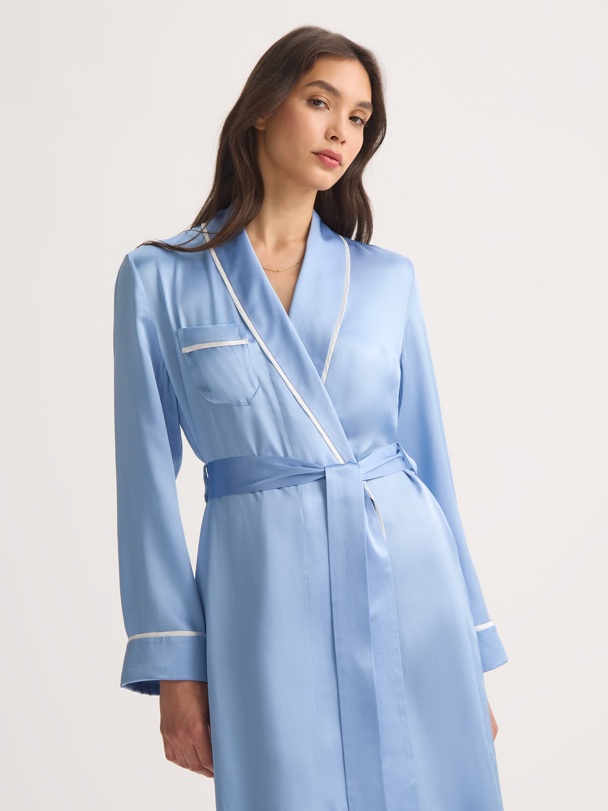 Women's Long Dressing Gown Bailey Silk Cloud Blue