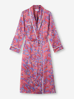 Women's Long Dressing Gown Silk Satin Amethyst Jungle Paisley Pattern
