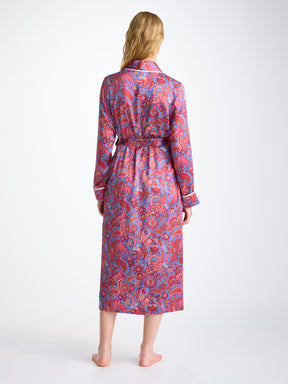Women's Long Dressing Gown Silk Satin Amethyst Jungle Paisley Pattern