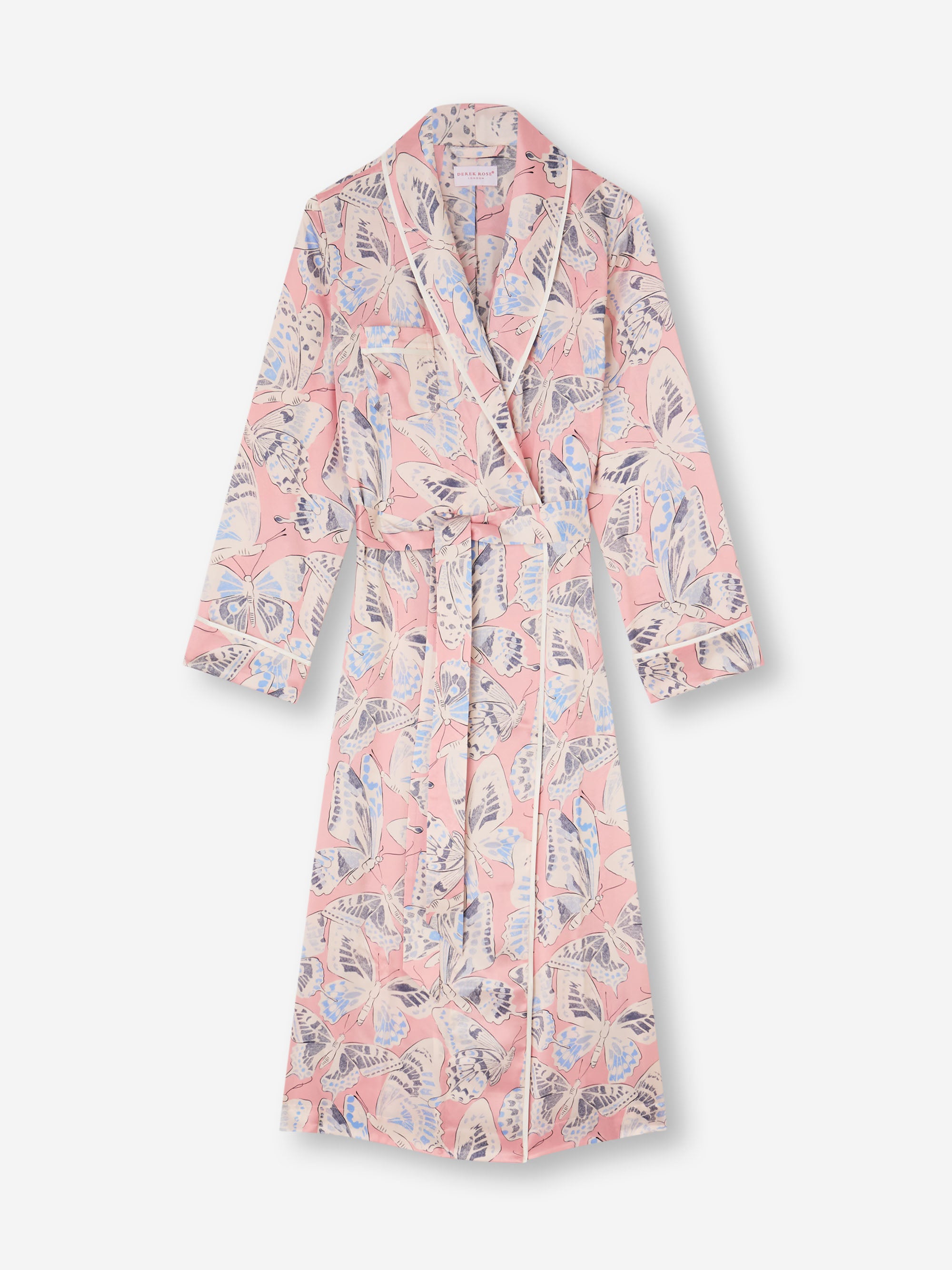 Women's Long Dressing Gown Silk Pink Multicolour Butterfly