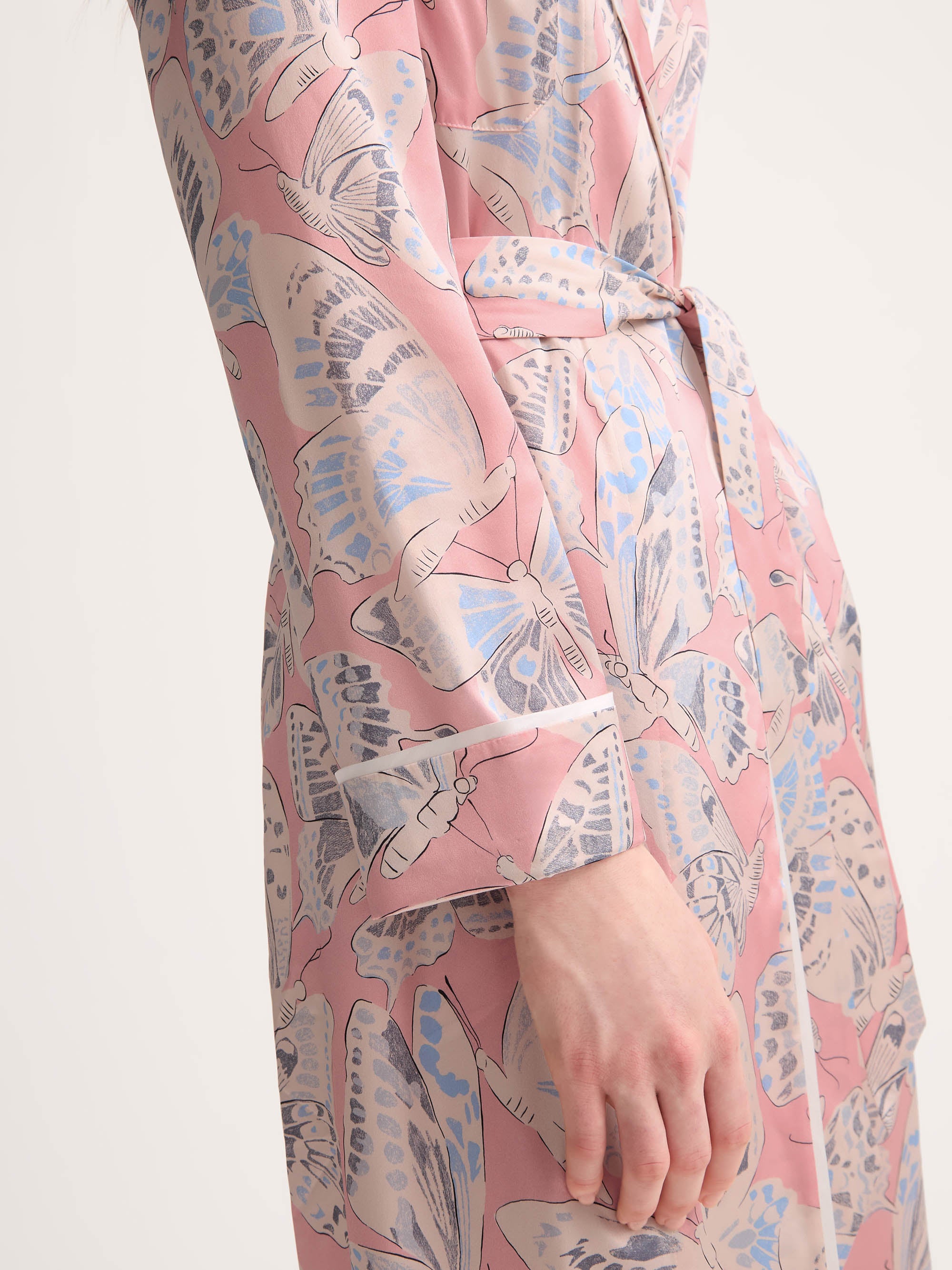 Women's Long Dressing Gown Silk Pink Multicolour Butterfly