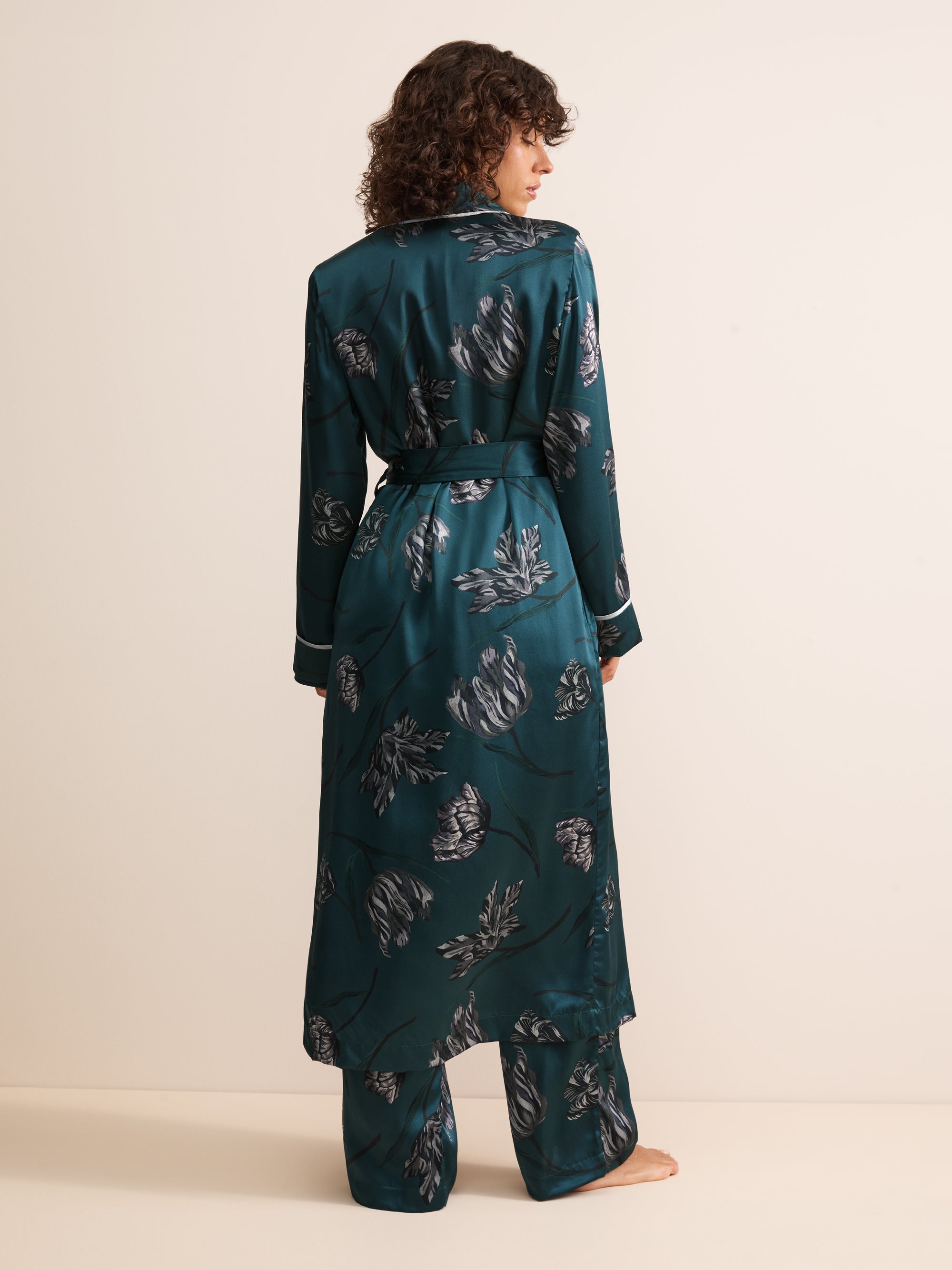 Brindisi Silk Dressing Gown Teal & Grey Tulip