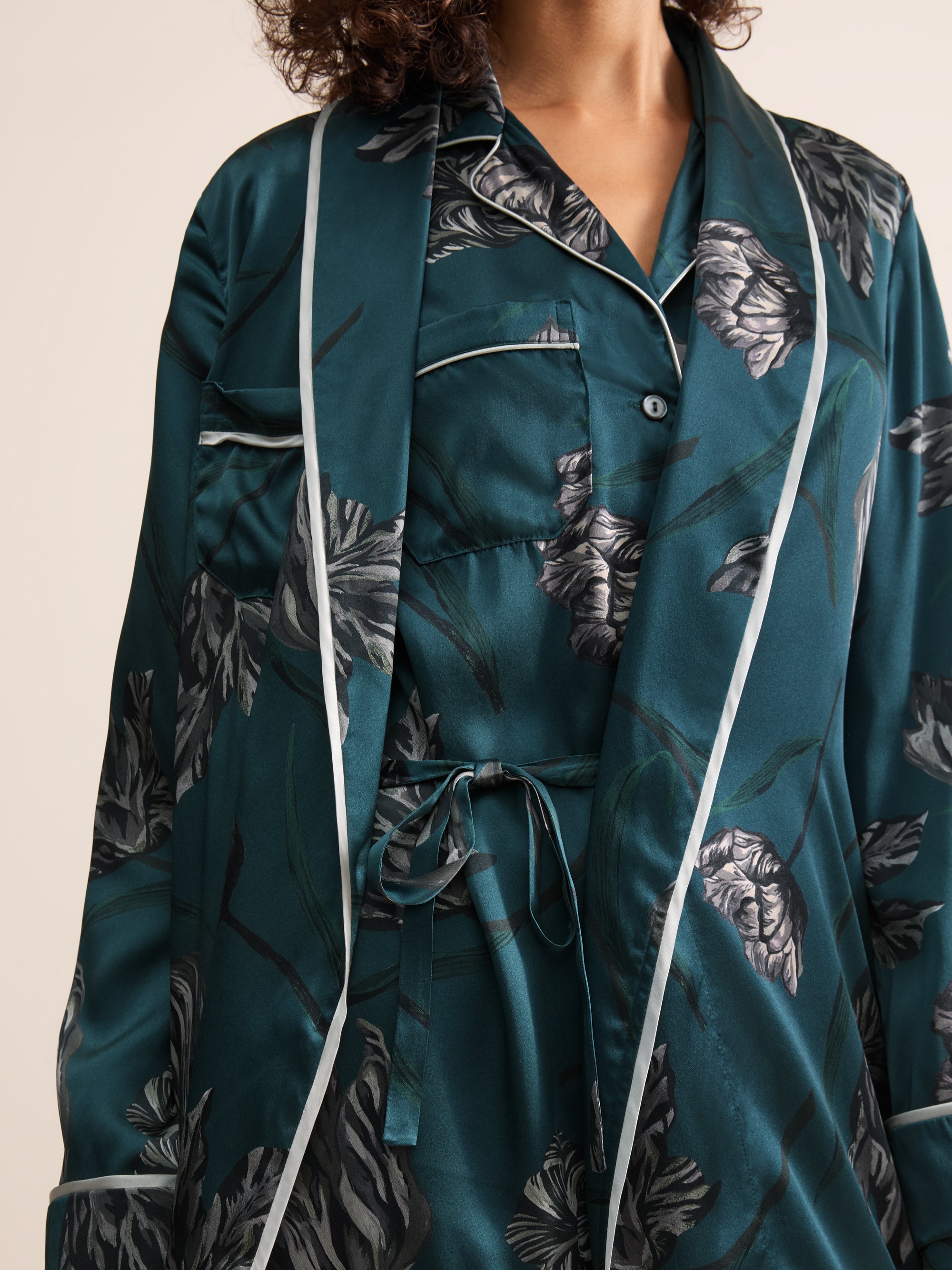 Brindisi Silk Dressing Gown Teal & Grey Tulip