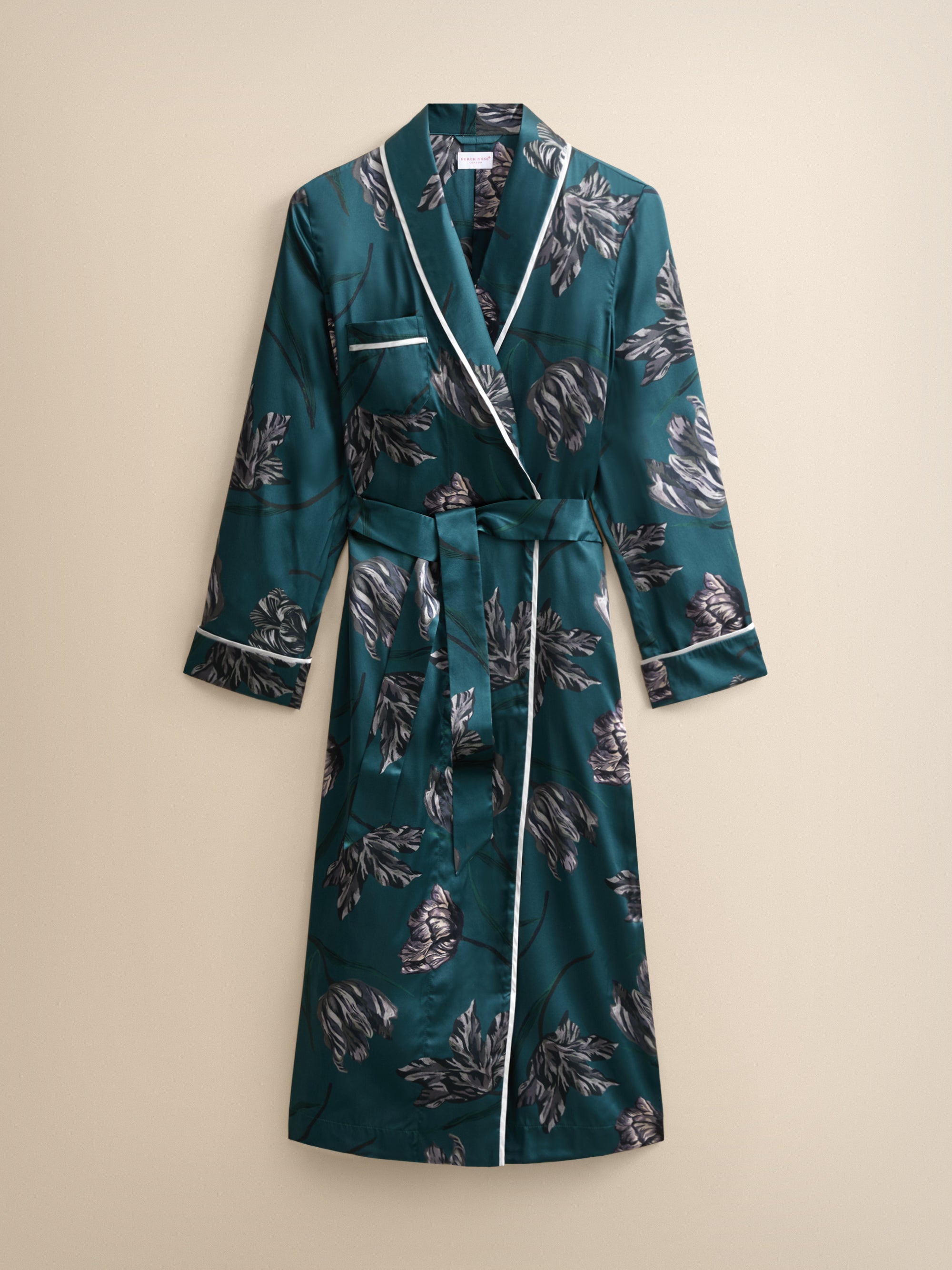 Brindisi Silk Dressing Gown Teal & Grey Tulip