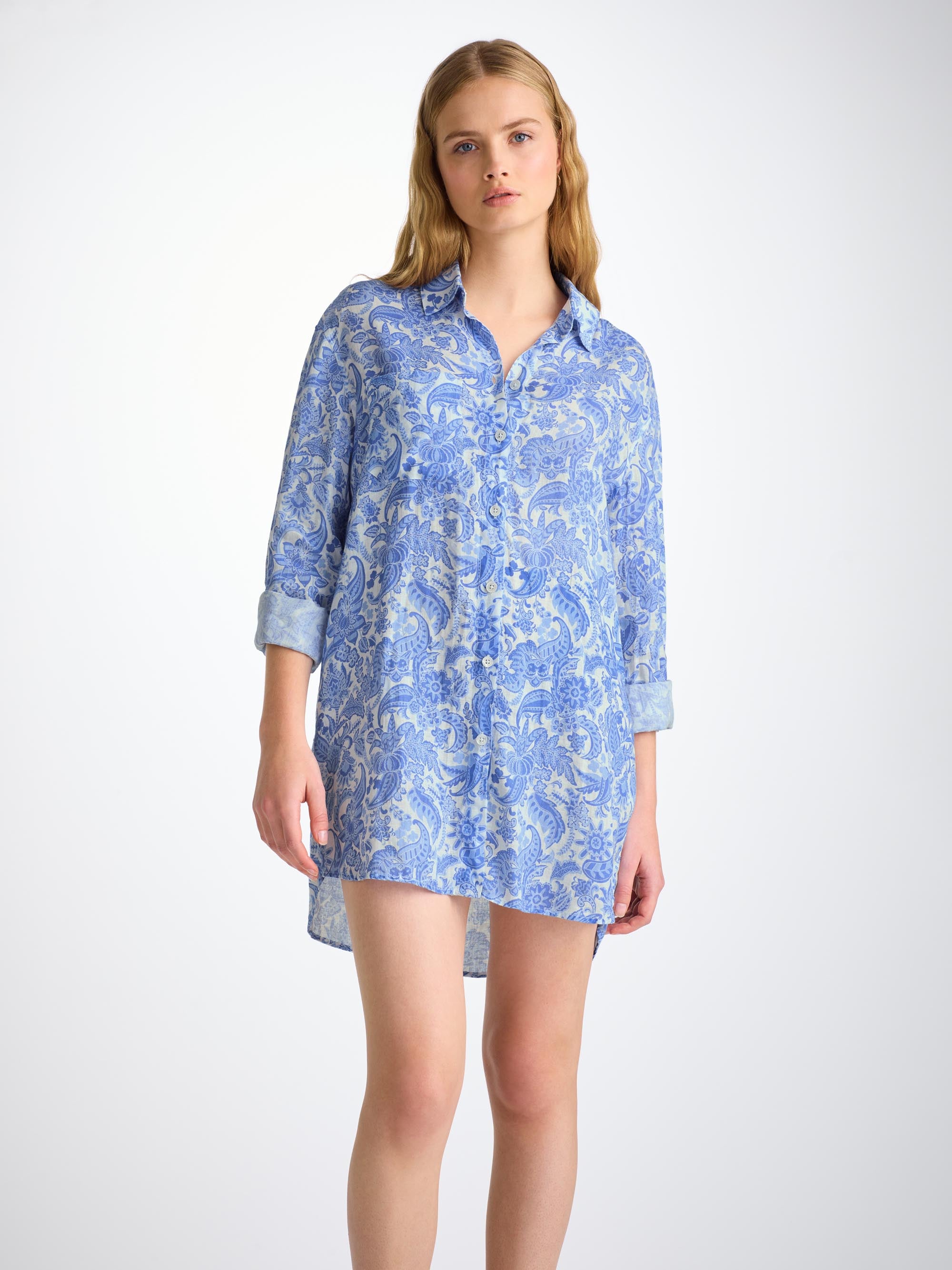 Women's Shirt Linen White Jungle Paisley Print