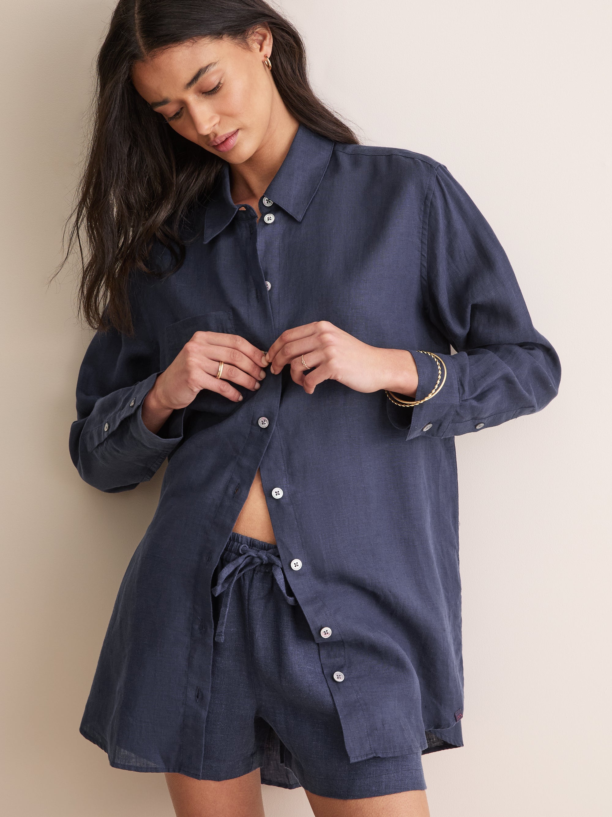 Sicily Linen Navy Women's Shirt | Derek Rose