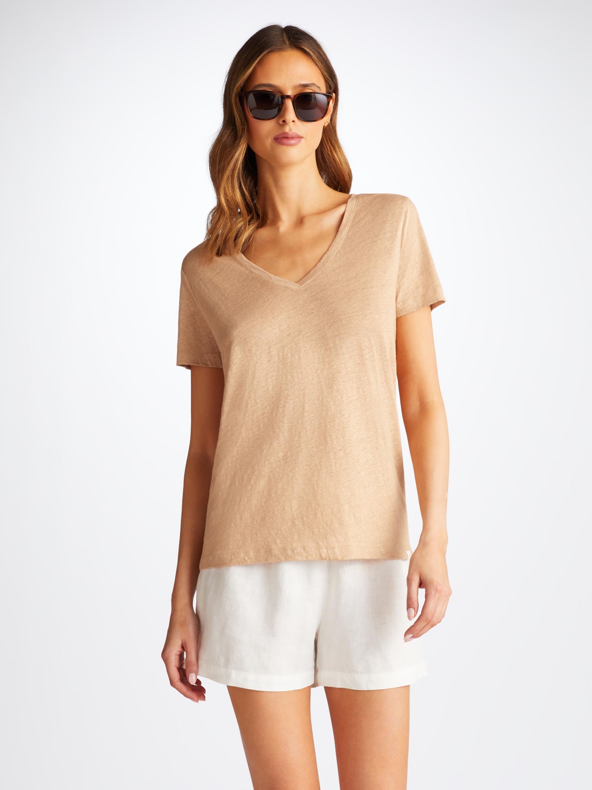 Women's V-Neck T-Shirt Jordan Linen Sand