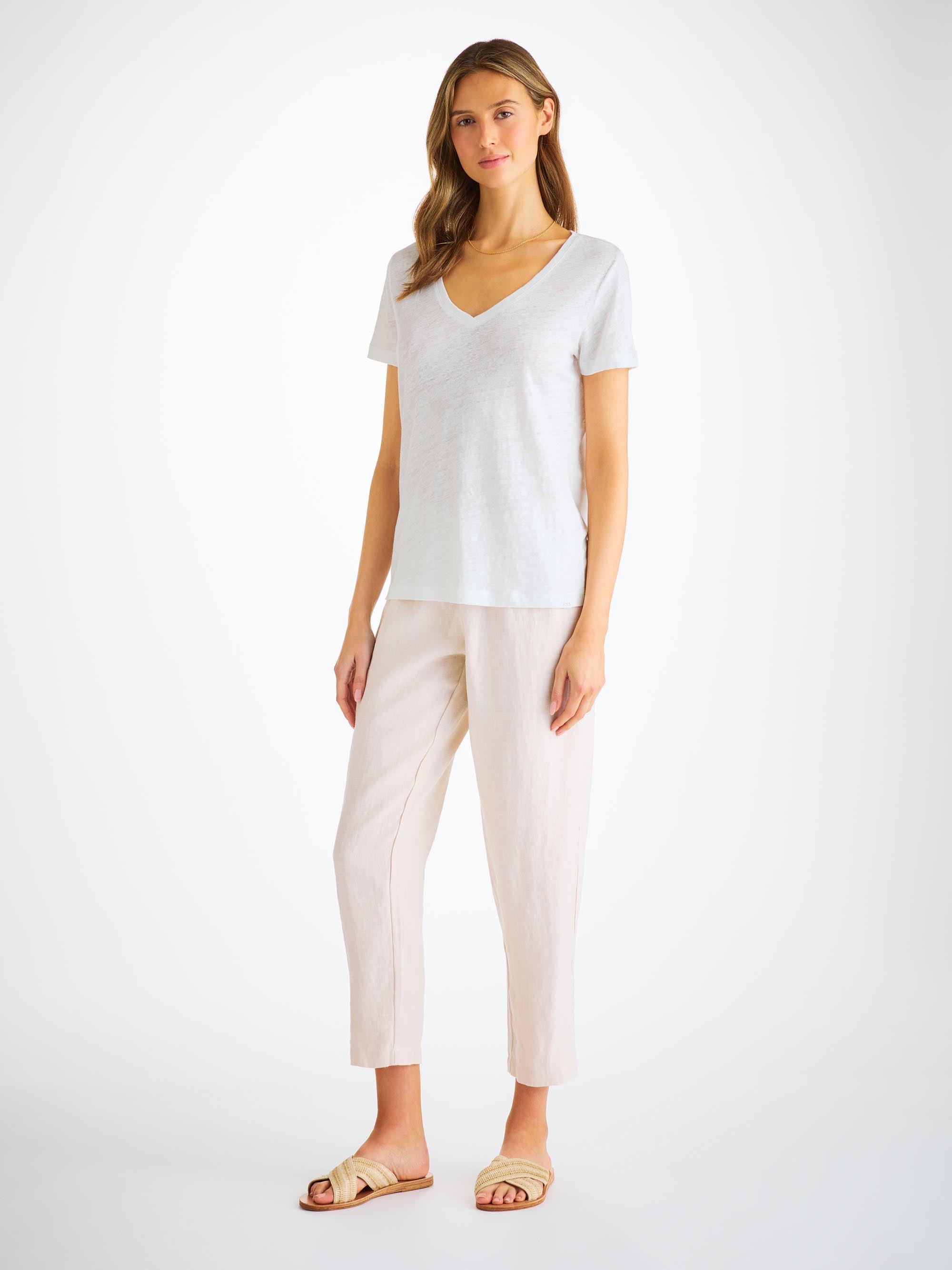 Women's V-Neck T-Shirt Jordan Linen White