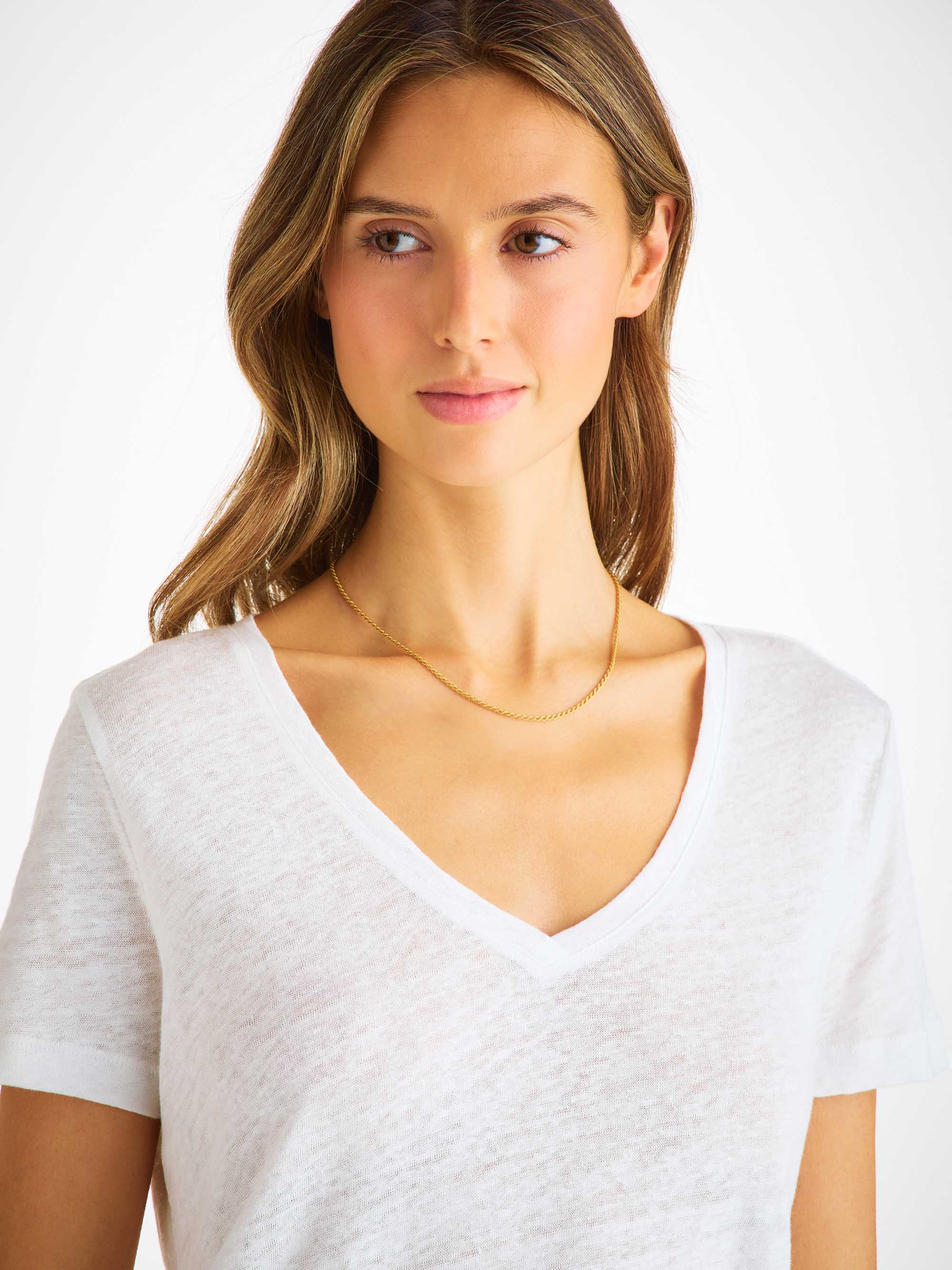 Women's V-Neck T-Shirt Jordan Linen White