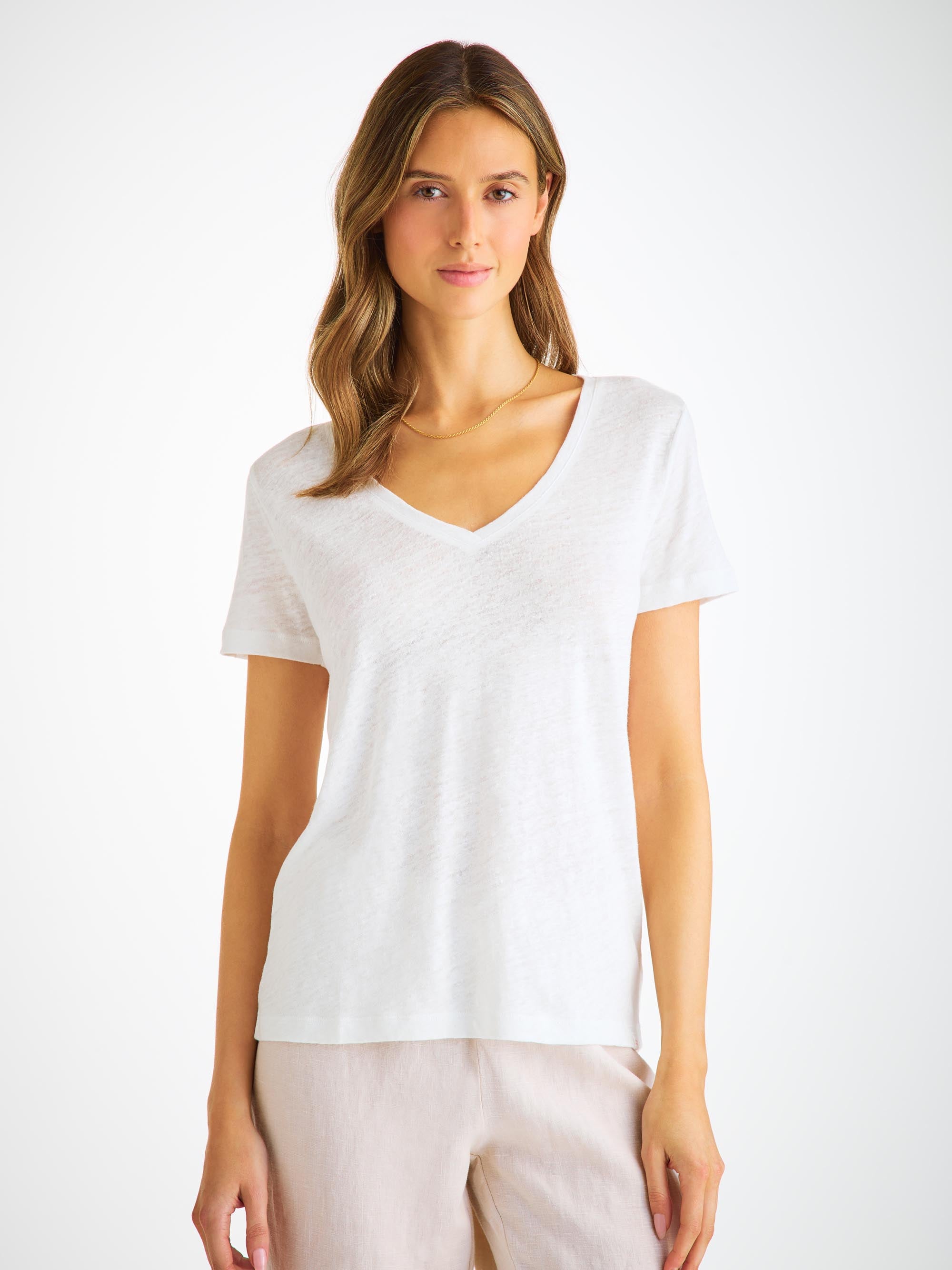 Women's V-Neck T-Shirt Jordan Linen White
