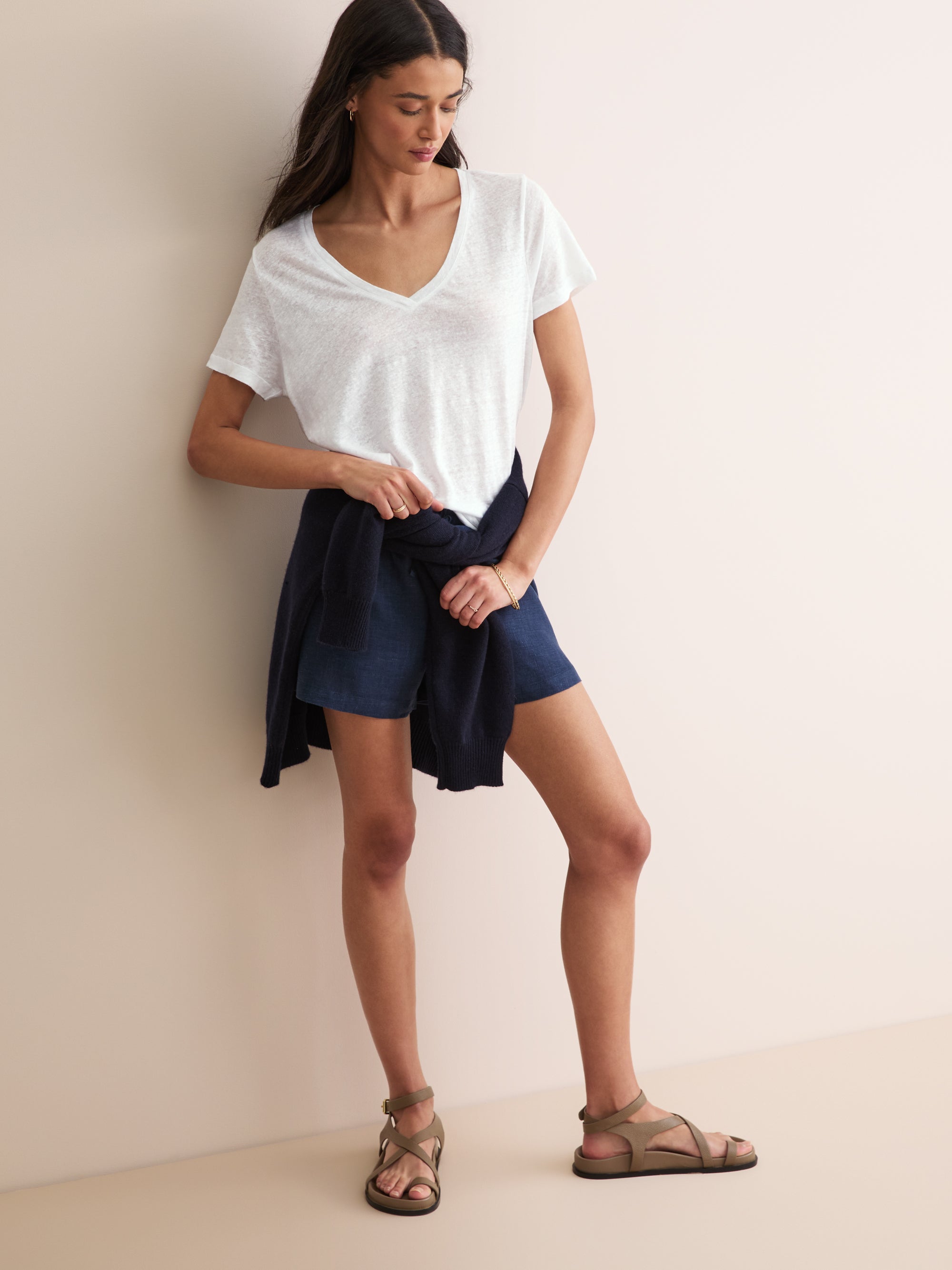 Women's V-Neck T-Shirt Jordan Linen White