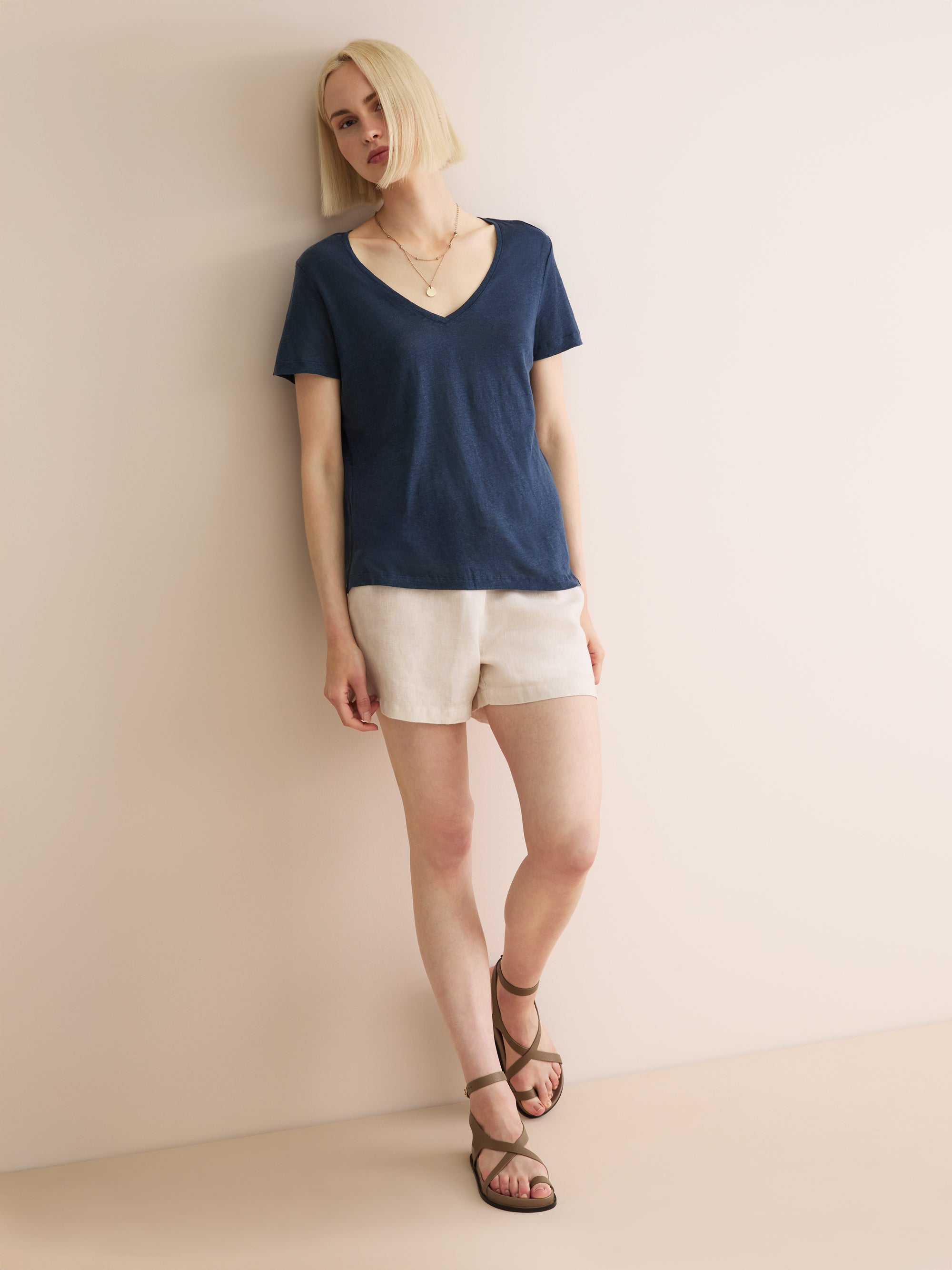 Women's V-Neck T-Shirt Jordan Linen Navy