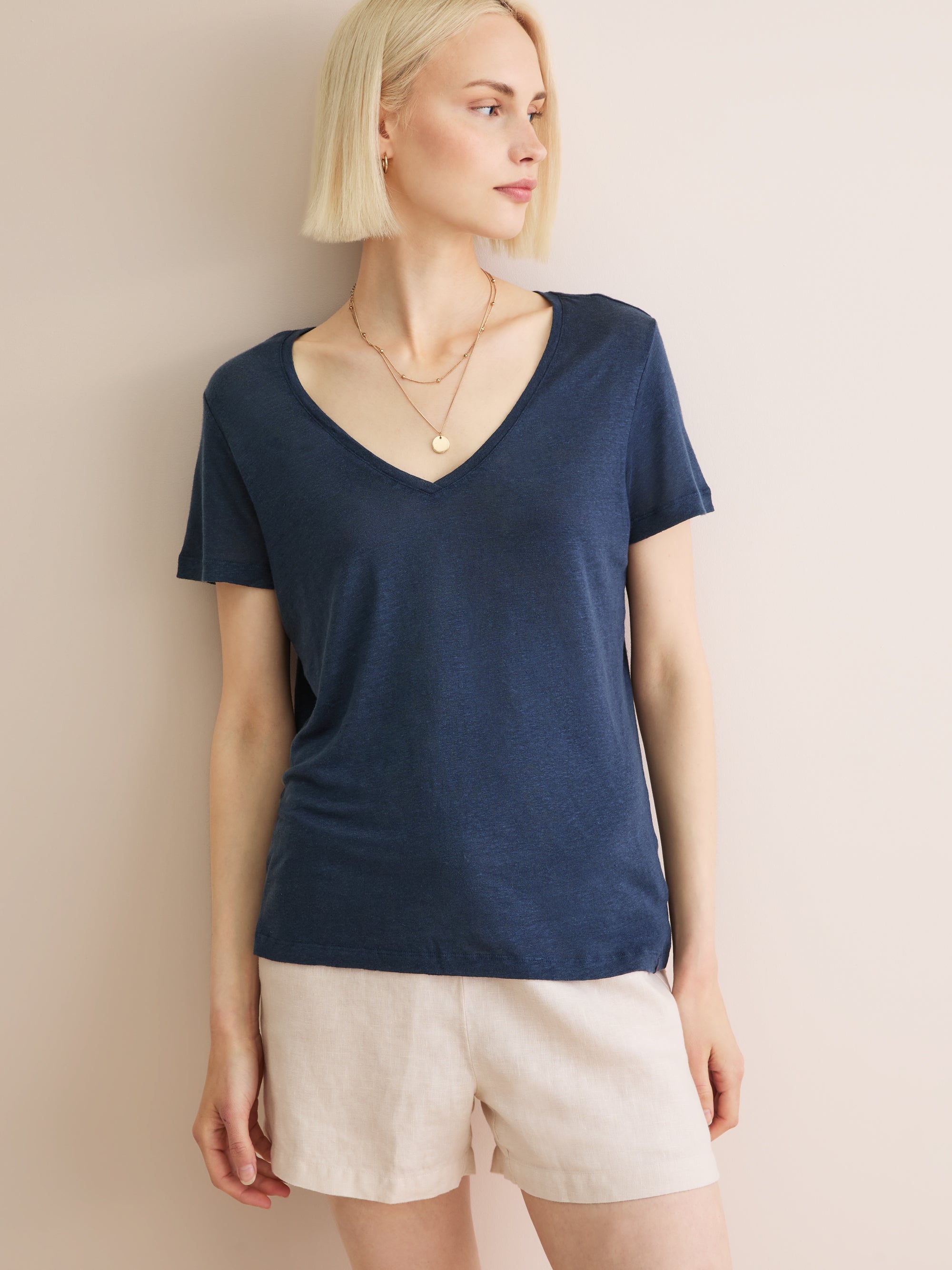 Women's V-Neck T-Shirt Jordan Linen Navy