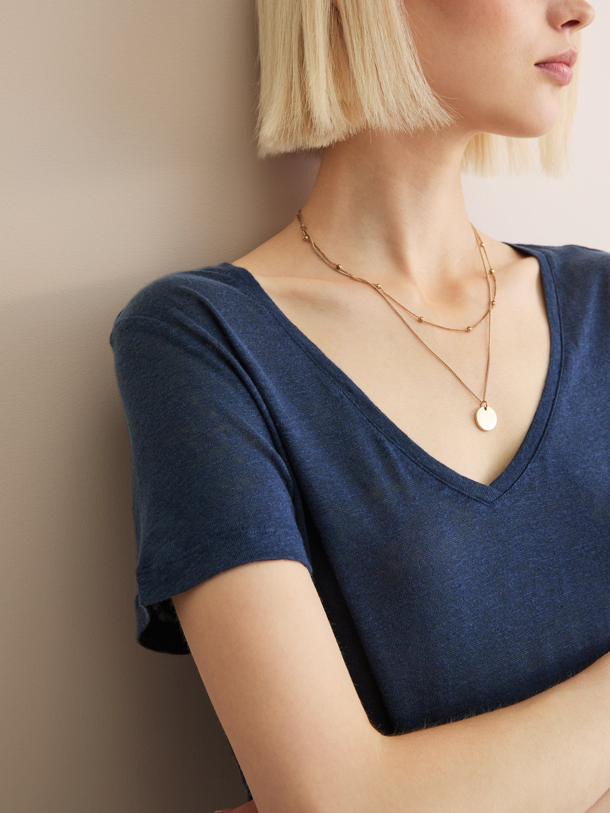 Women's V-Neck T-Shirt Jordan Linen Navy