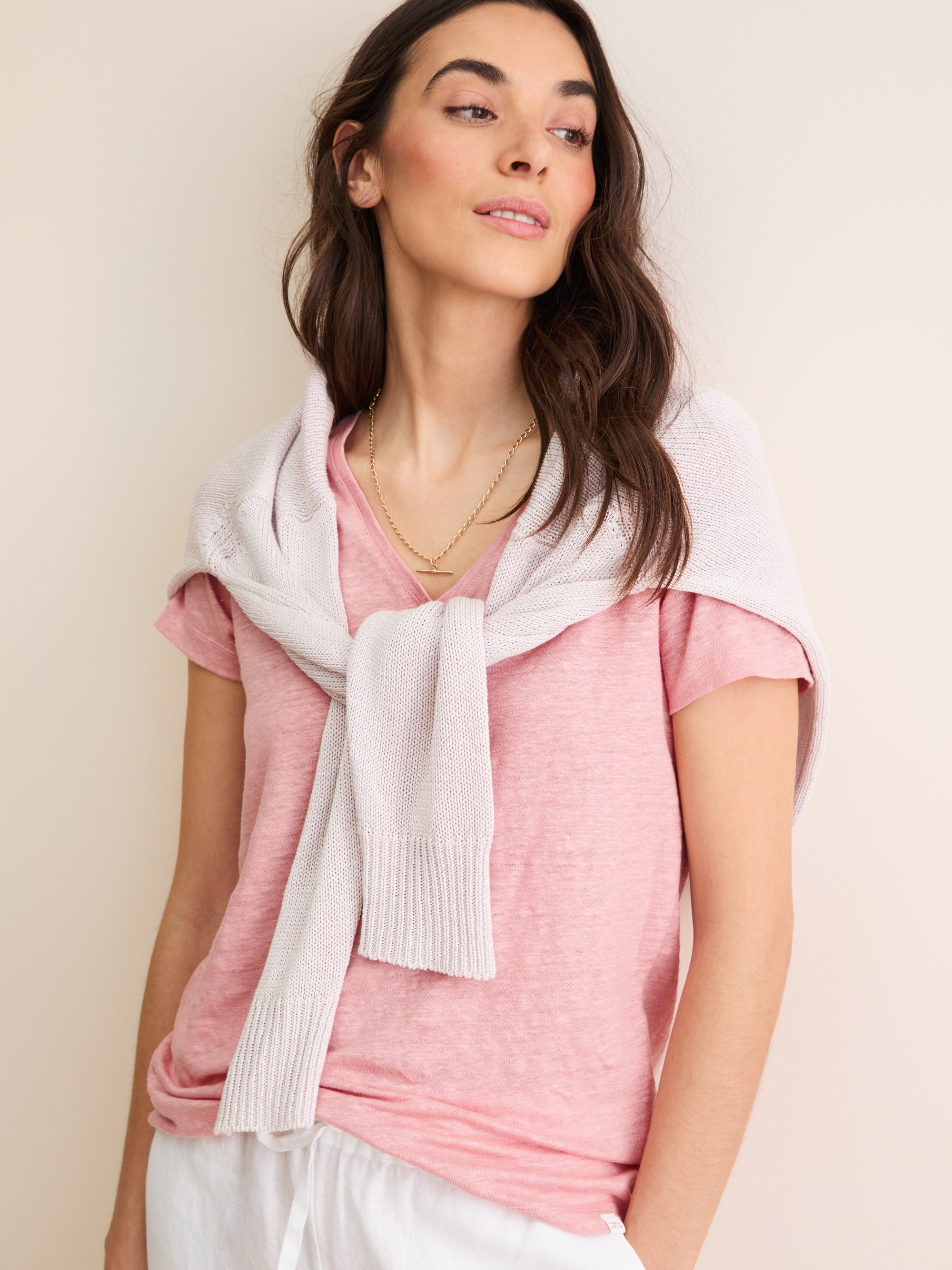 Women's V-Neck T-Shirt Jordan Linen Pink