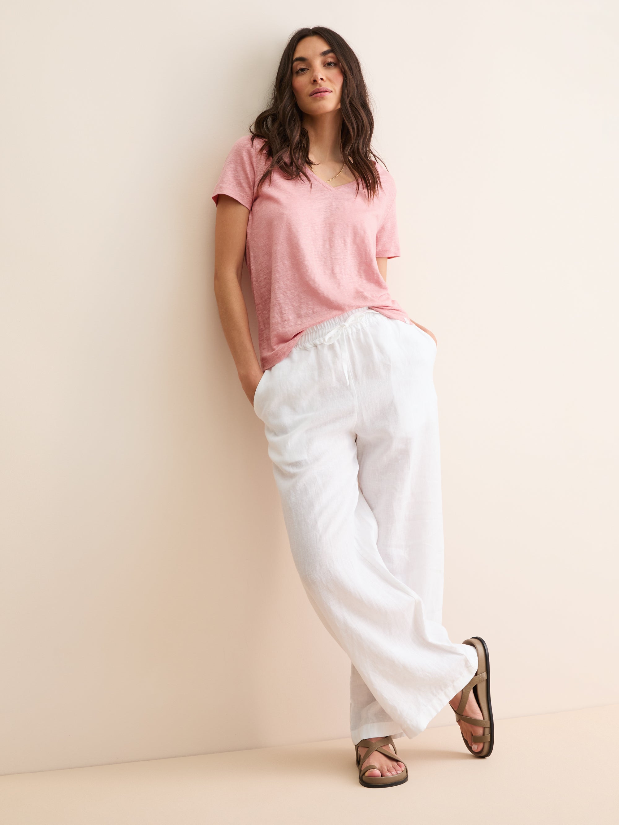 Women's V-Neck T-Shirt Jordan Linen Pink