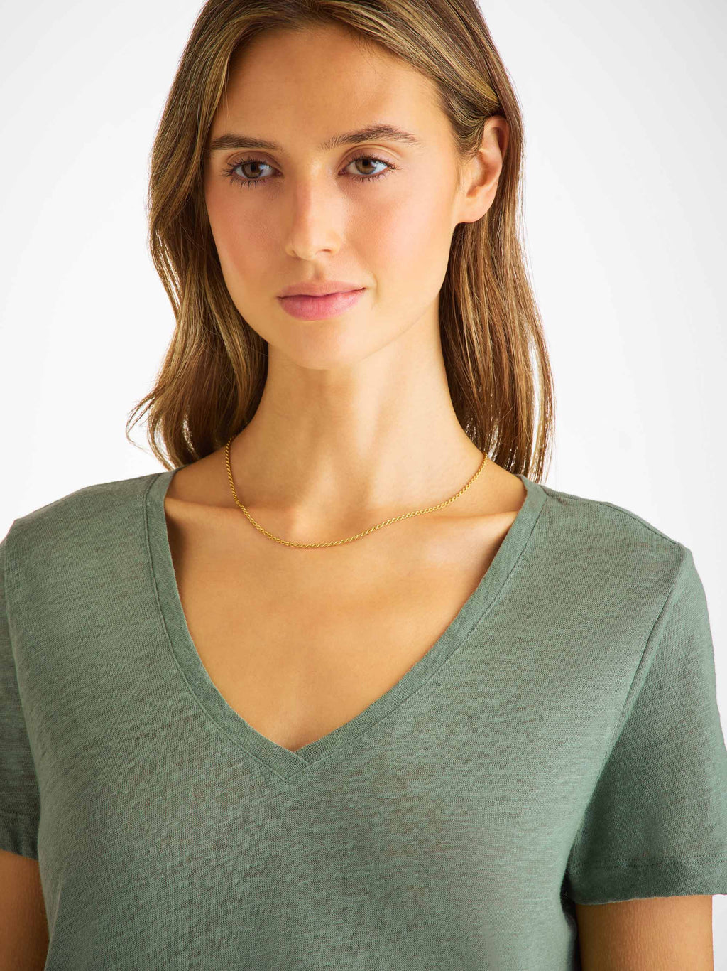 V Neck T Shirt Jordan Linen Sage Green